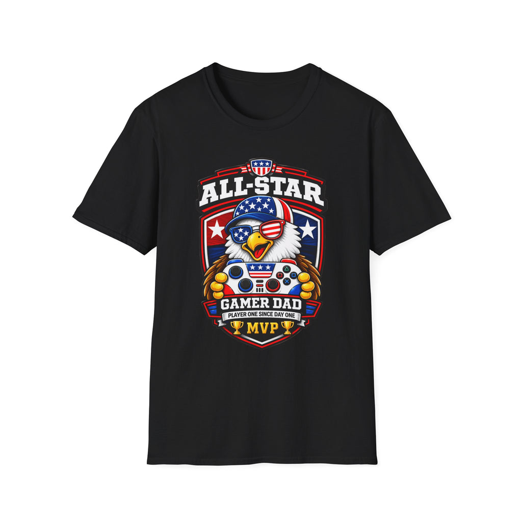 All-Star Gamer Dad T-Shirt — Patriotic Eagle Gaming Graphic Tee