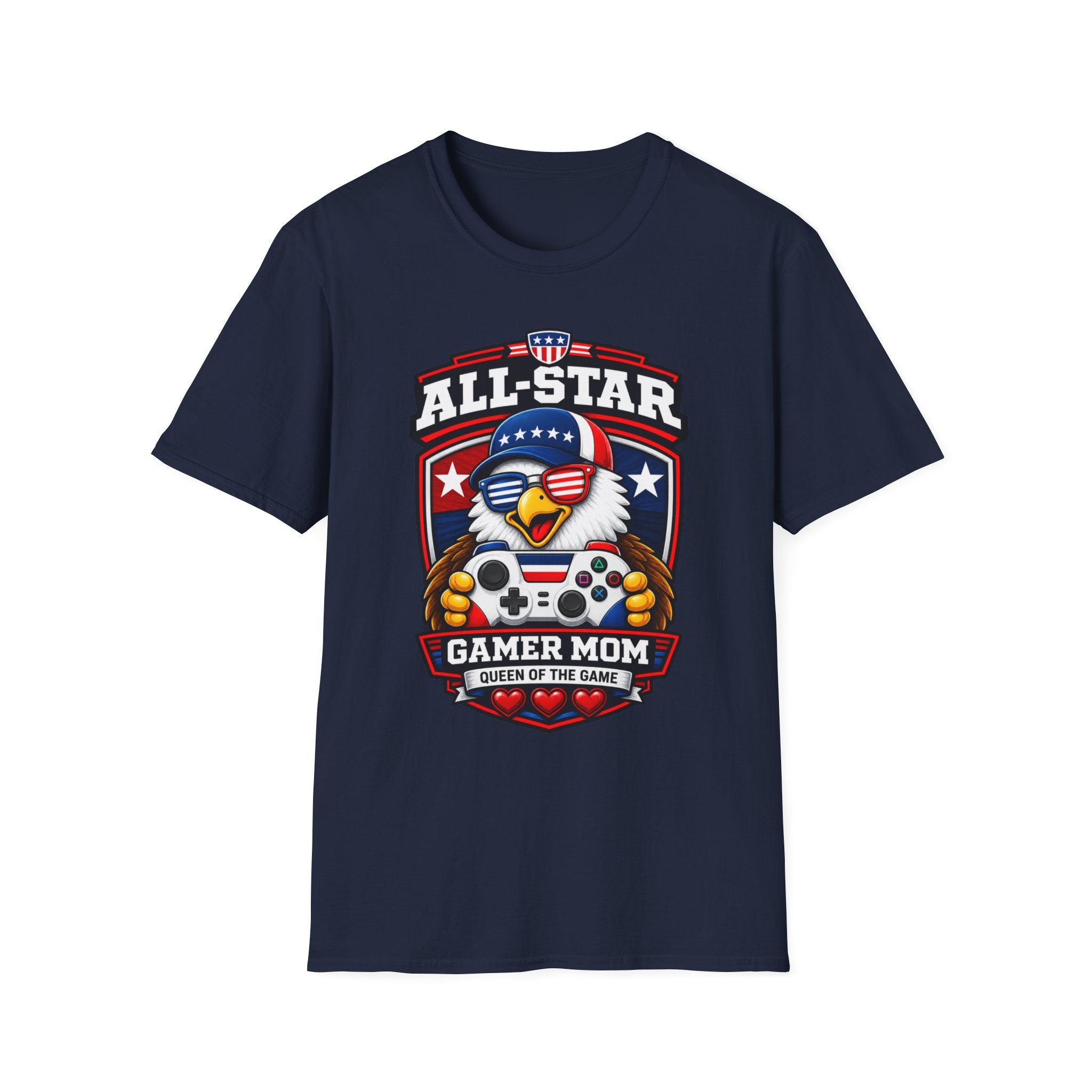 All-Star Gamer Mom T-Shirt — Patriotic Eagle Gaming Graphic Tee