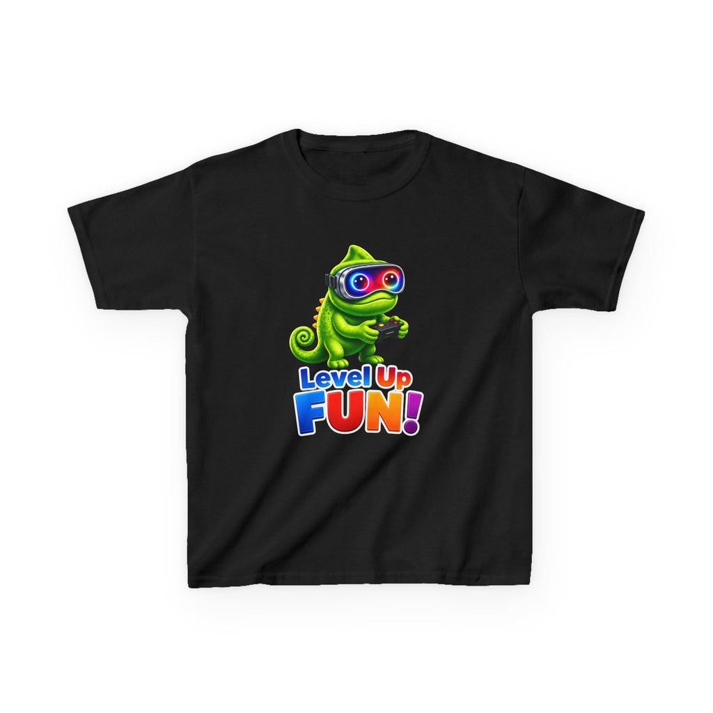 Kids Gaming T-Shirt — 'Level Up Fun!' Chameleon Gamer Graphic Tee