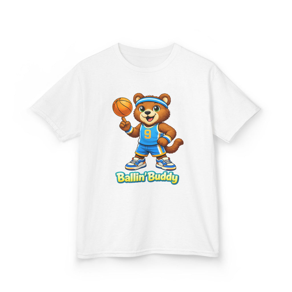 Kidxtr™ Kids Basketball T-Shirt — 'Ballin' Buddy' Cute Bear Basketball Graphic Tee