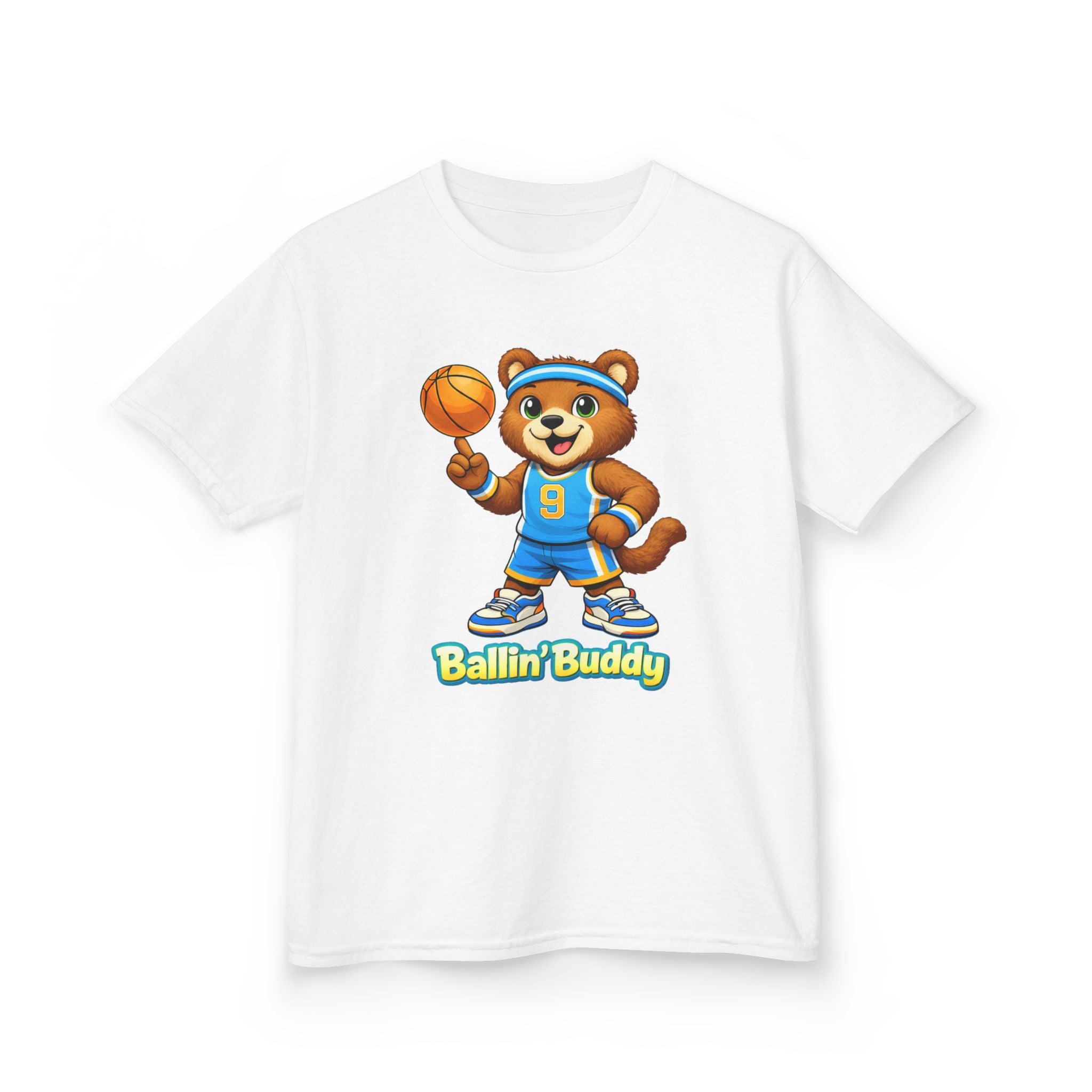Kidxtr™ Kids Basketball T-Shirt — 'Ballin' Buddy' Cute Bear Basketball Graphic Tee