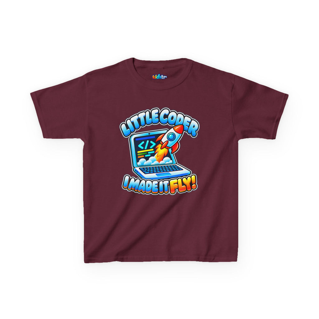 Kidxtr™ Kids Coder T-Shirt — 'I Made It Fly' Little Coder Robot Graphic Tee