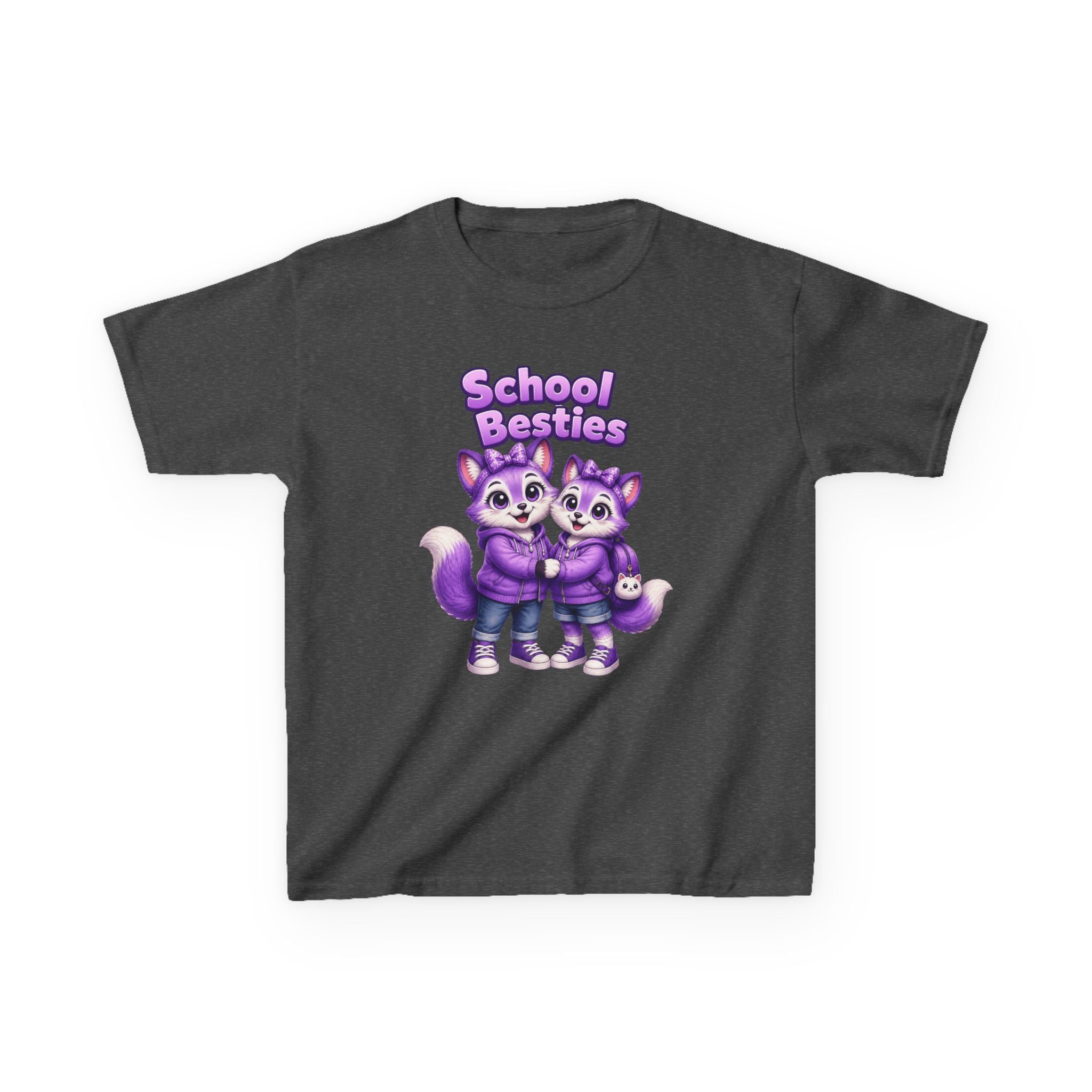 Kids Fox T-Shirt — 'School Besties' Purple Foxes Graphic Tee