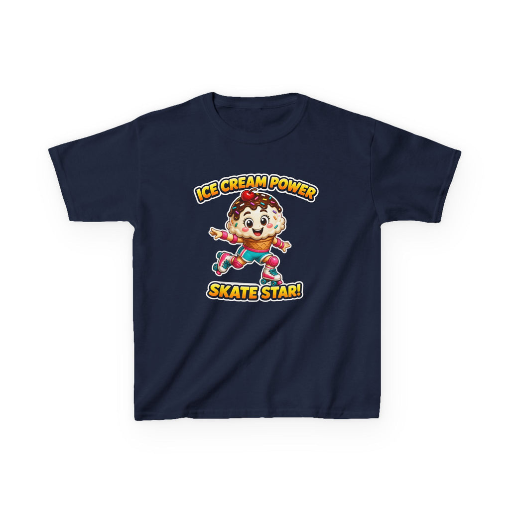 Kids Skate T-Shirt — 'Ice Cream Power Skate Star!' Cute Roller Skater Graphic Tee