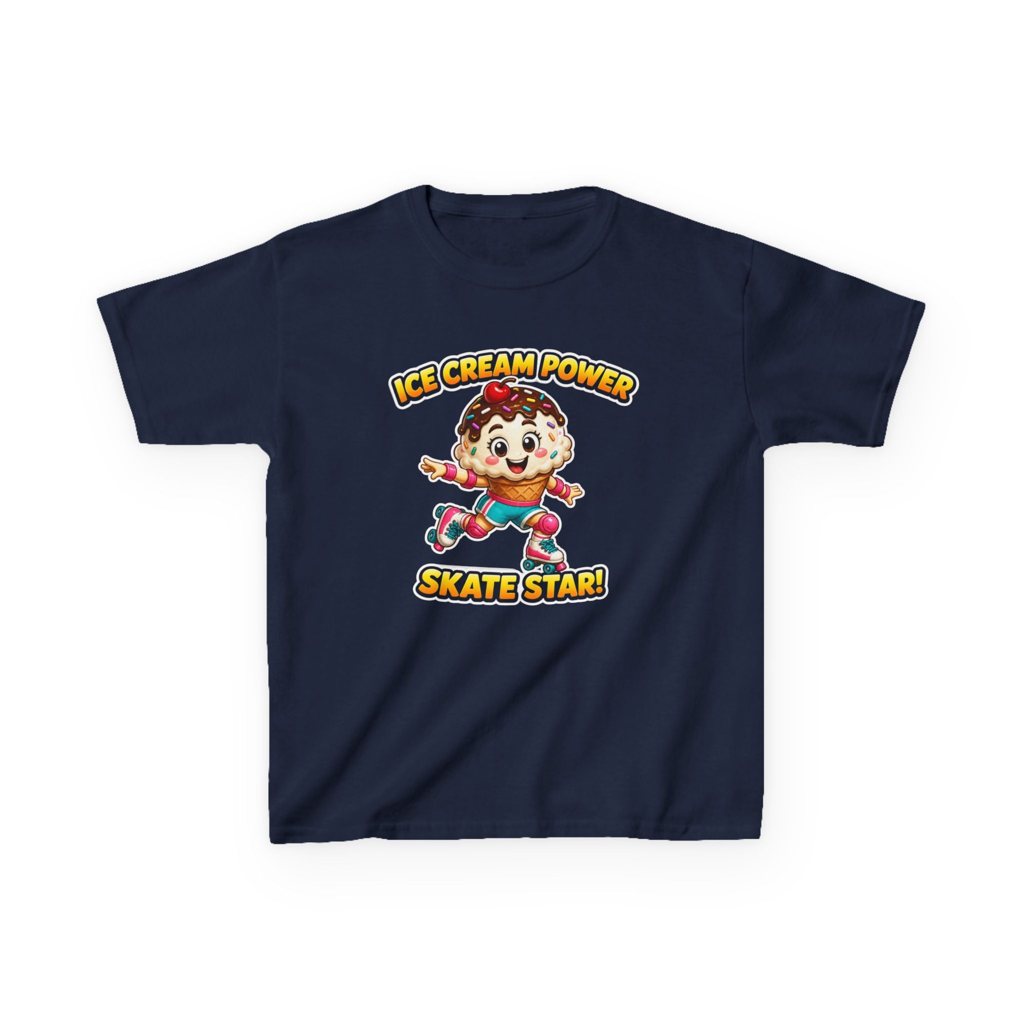 Kids Skate T-Shirt — 'Ice Cream Power Skate Star!' Cute Roller Skater Graphic Tee