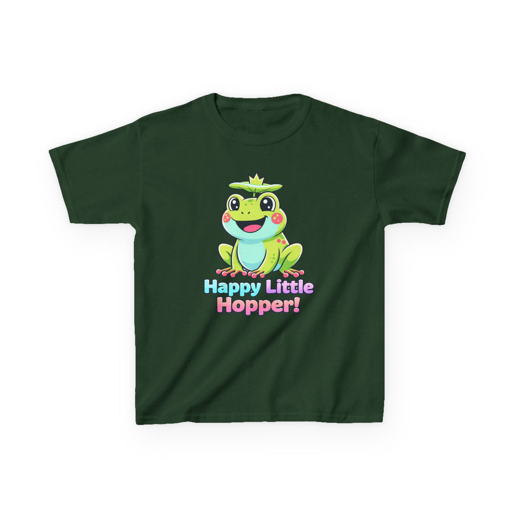 Kids Frog T-Shirt — 'Happy Little Hopper!' Cartoon Crown Frog Graphic Tee