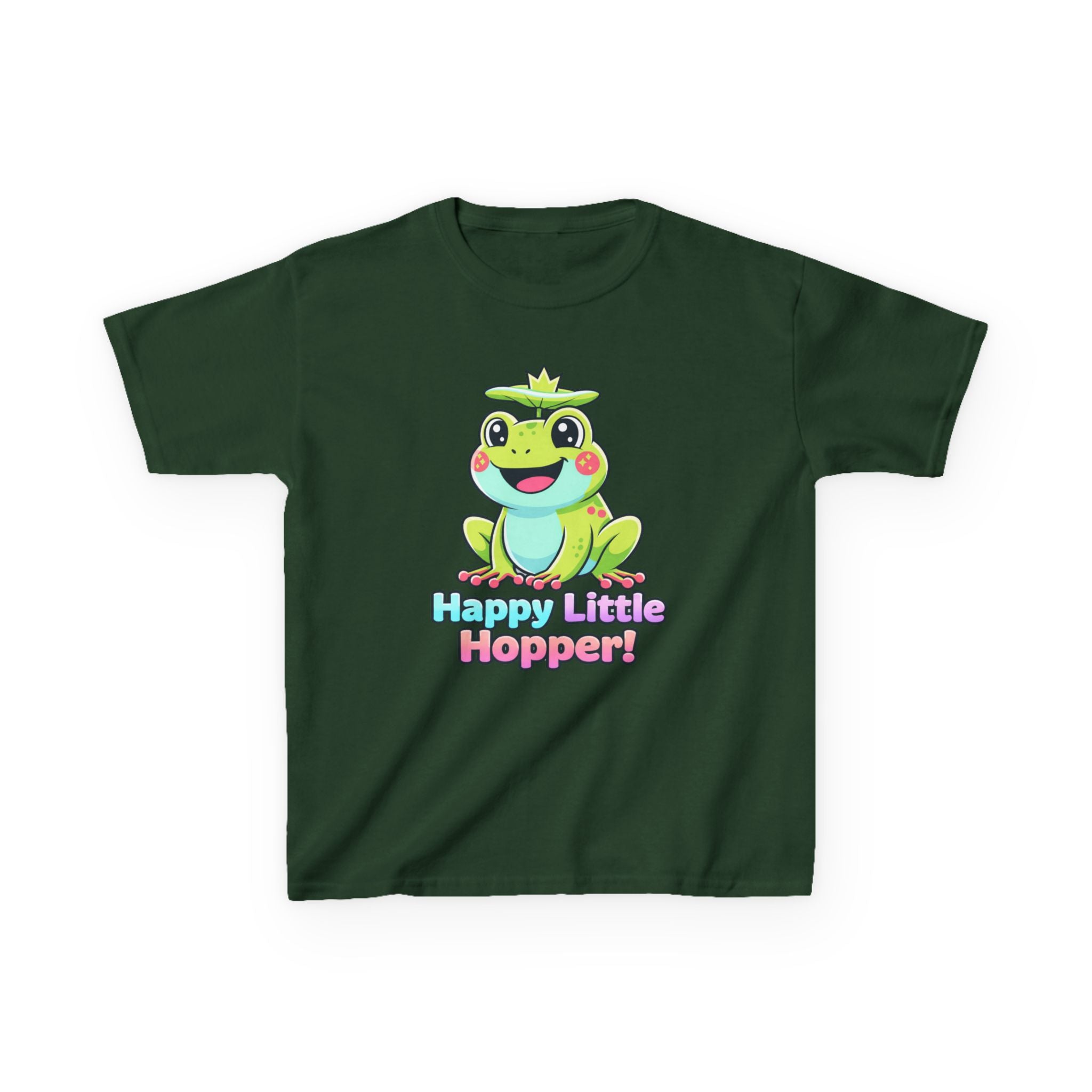 Kids Frog T-Shirt — 'Happy Little Hopper!' Cartoon Crown Frog Graphic Tee