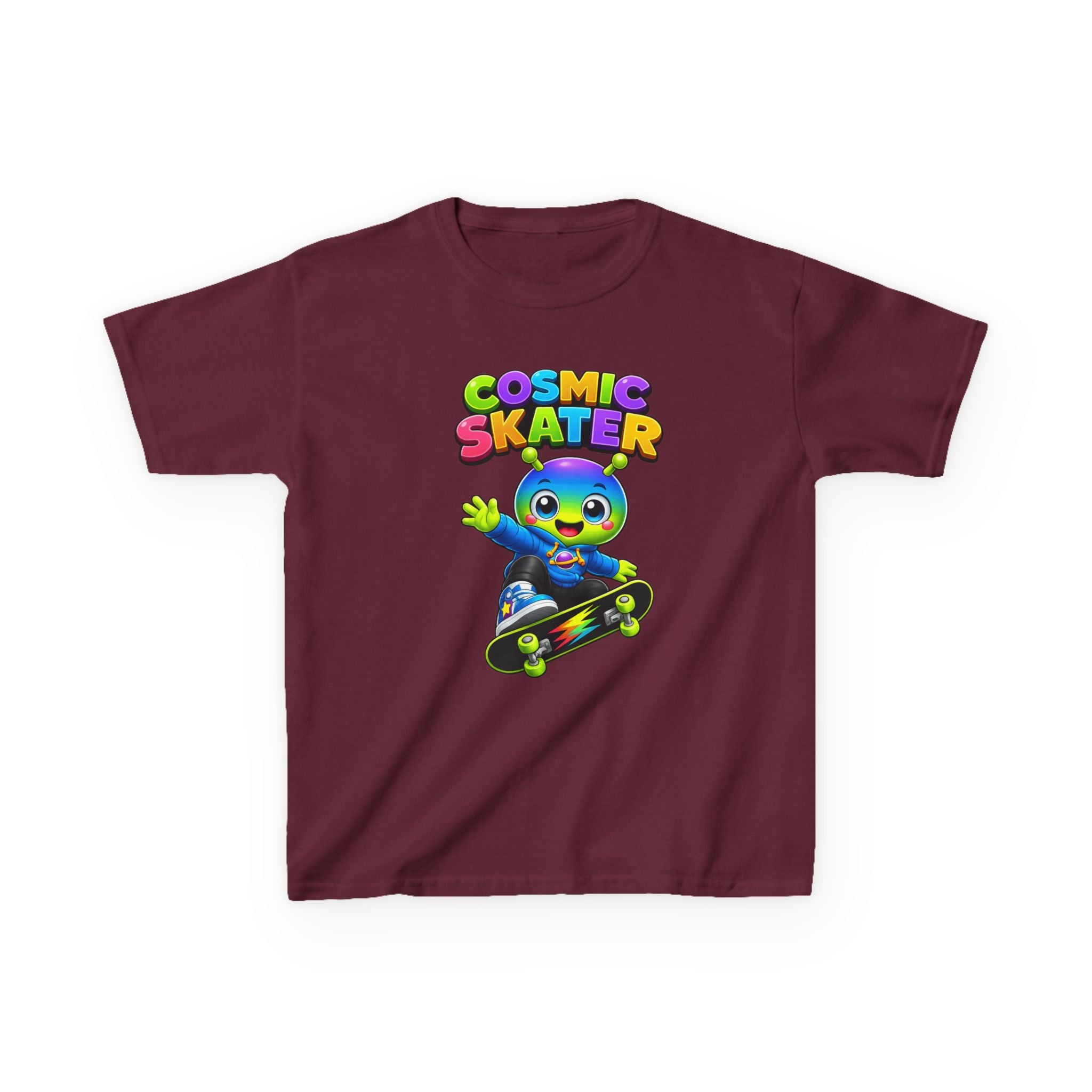 Kids Cosmic Skater T-Shirt — 'Cosmic Skater' Colorful Alien Skateboard Graphic Tee