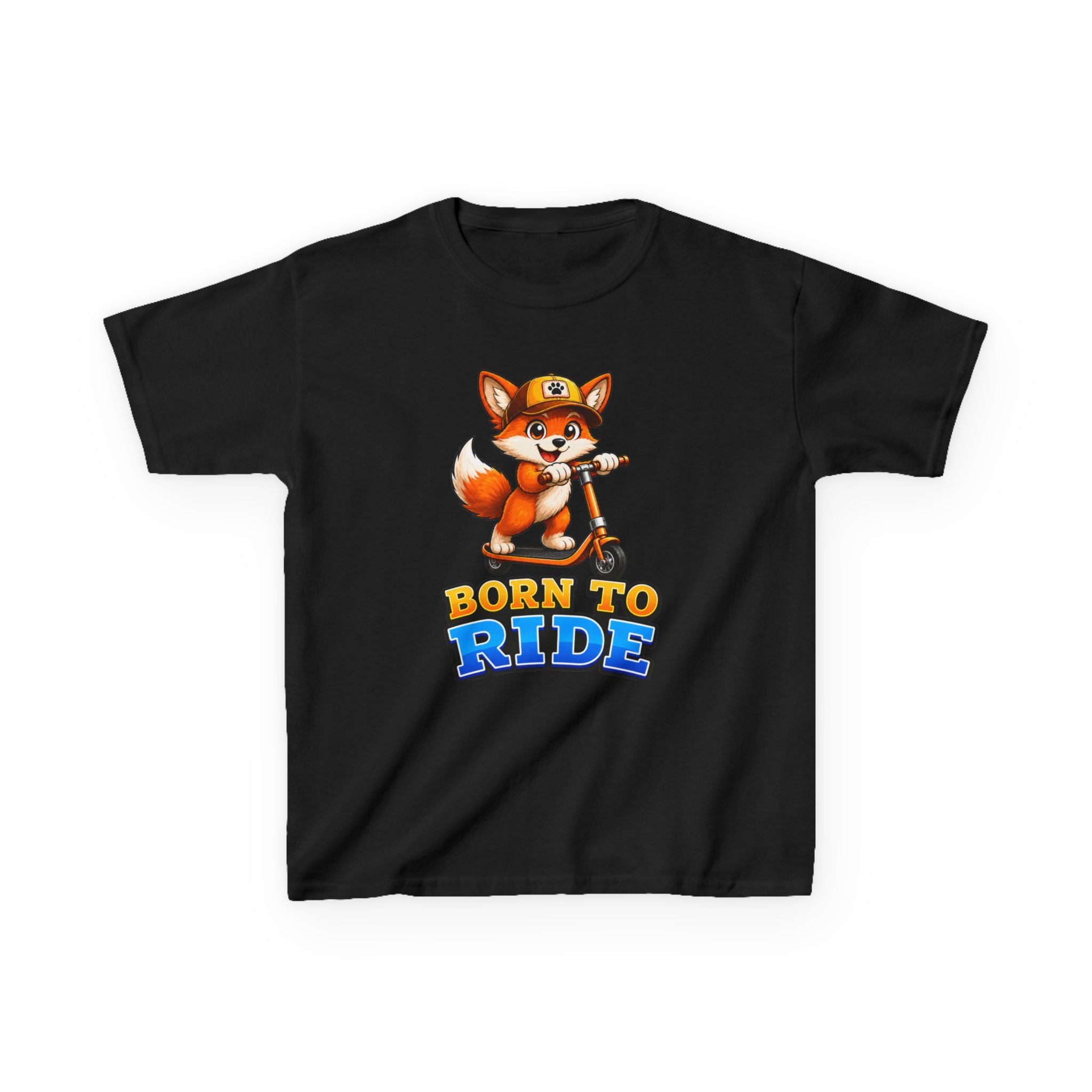 Kids Fox T-Shirt — 'Born to Ride' Cute Fox on Scooter Graphic Tee
