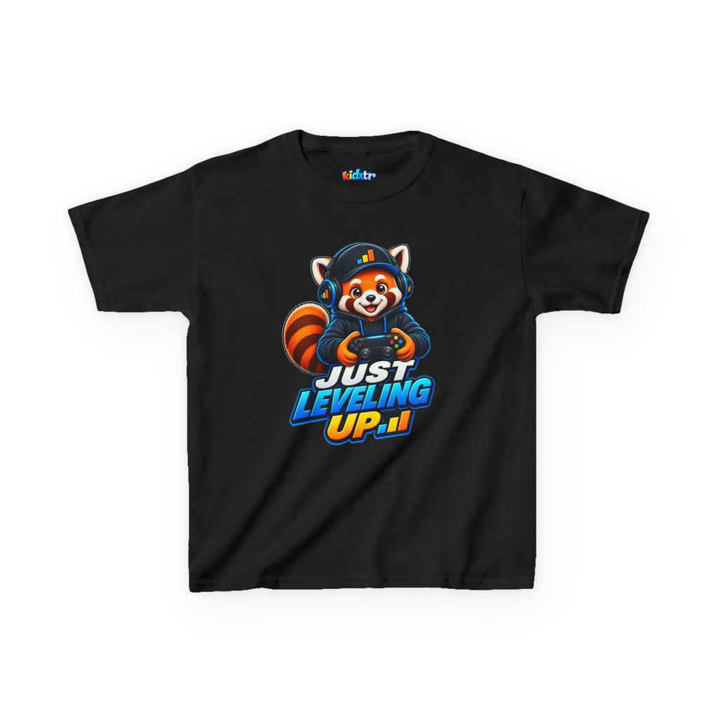Kidxtr™ Kids Fox T-Shirt — 'Just Leveling Up' Gaming Fox Graphic Tee