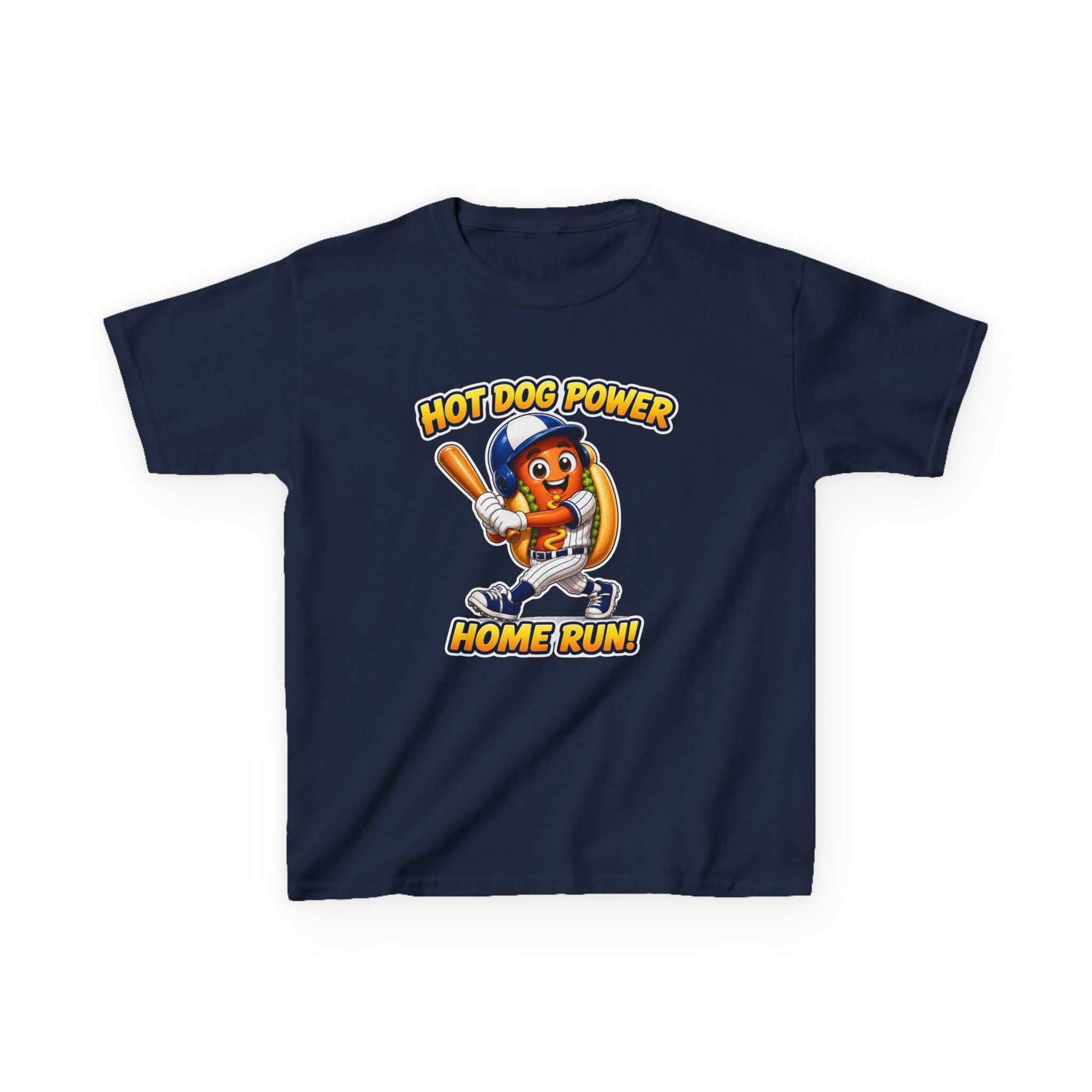 Kids Baseball T-Shirt — 'Hot Dog Power' Home Run Graphic Tee