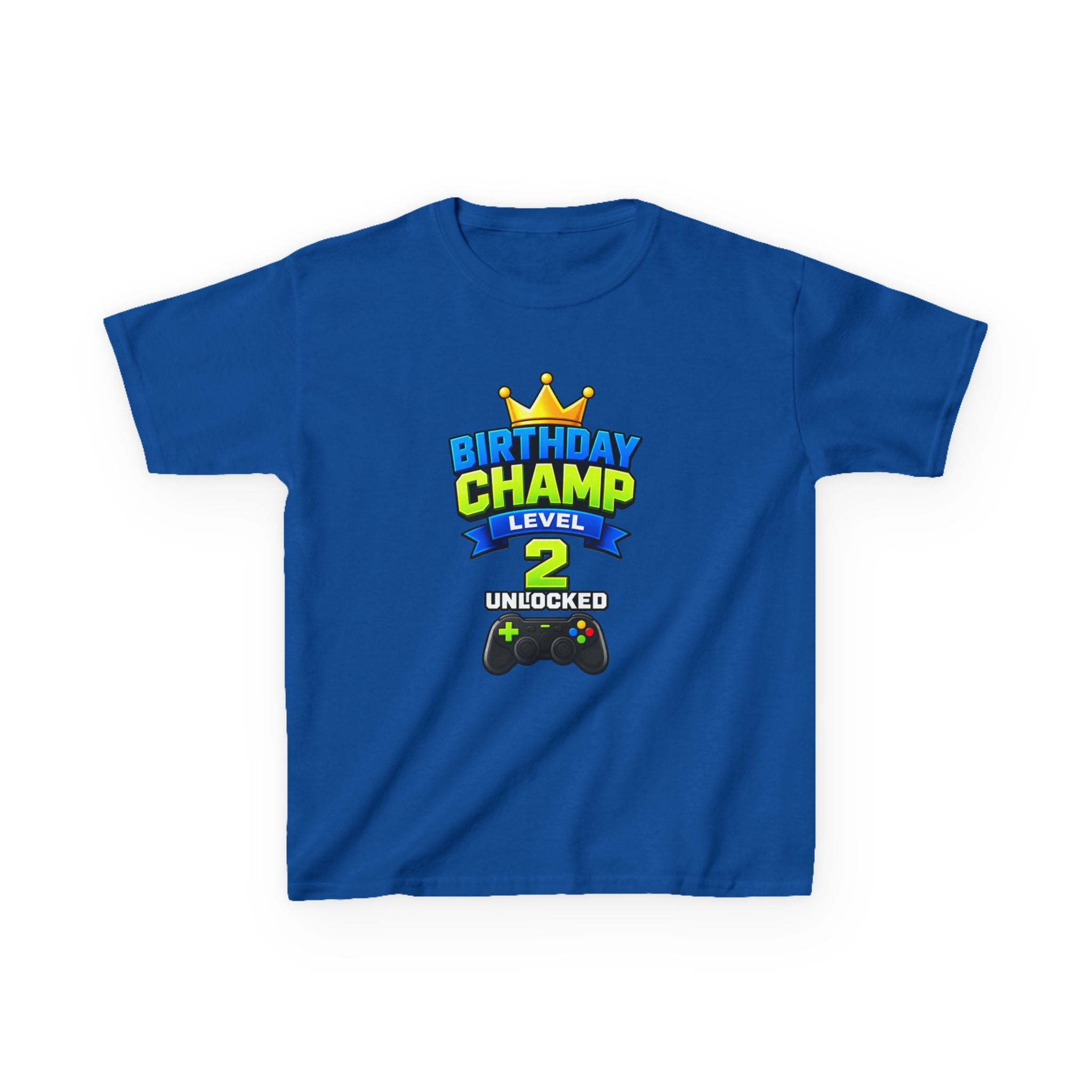 Kids Birthday T-Shirt — 'Birthday Champ' Level 2 Gamer Crown Graphic Tee