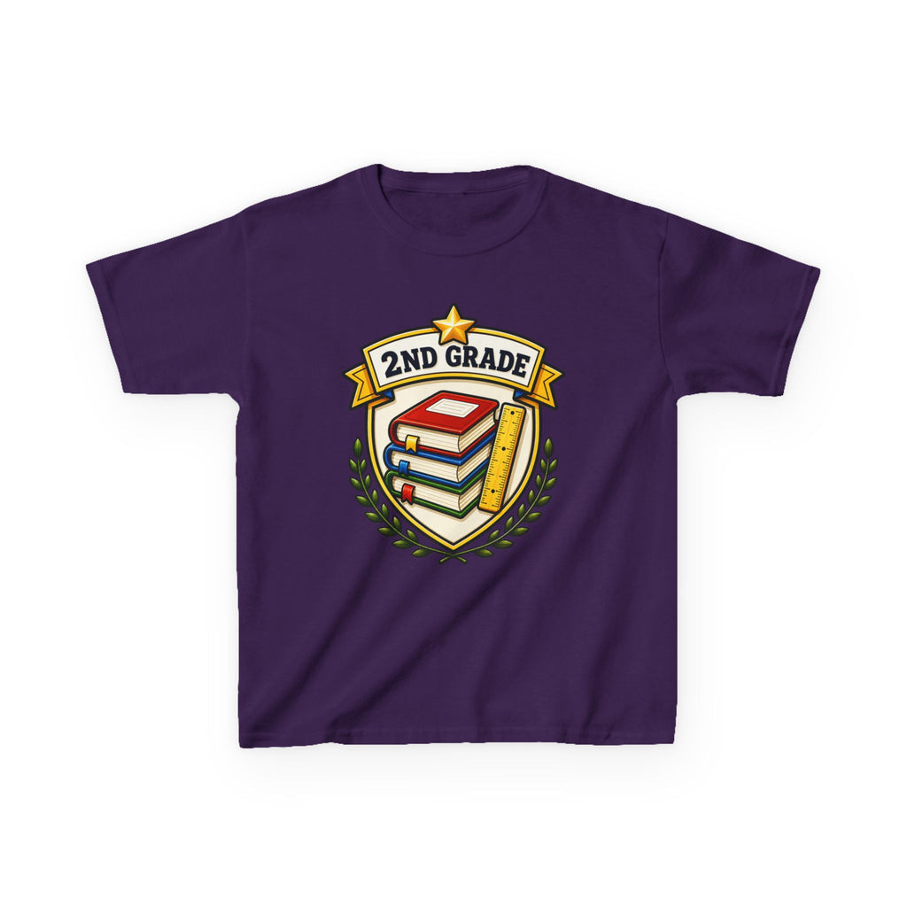 Kids 2nd Grade T-Shirt — 'Books & Ruler Badge' Back-to-School Graphic Tee