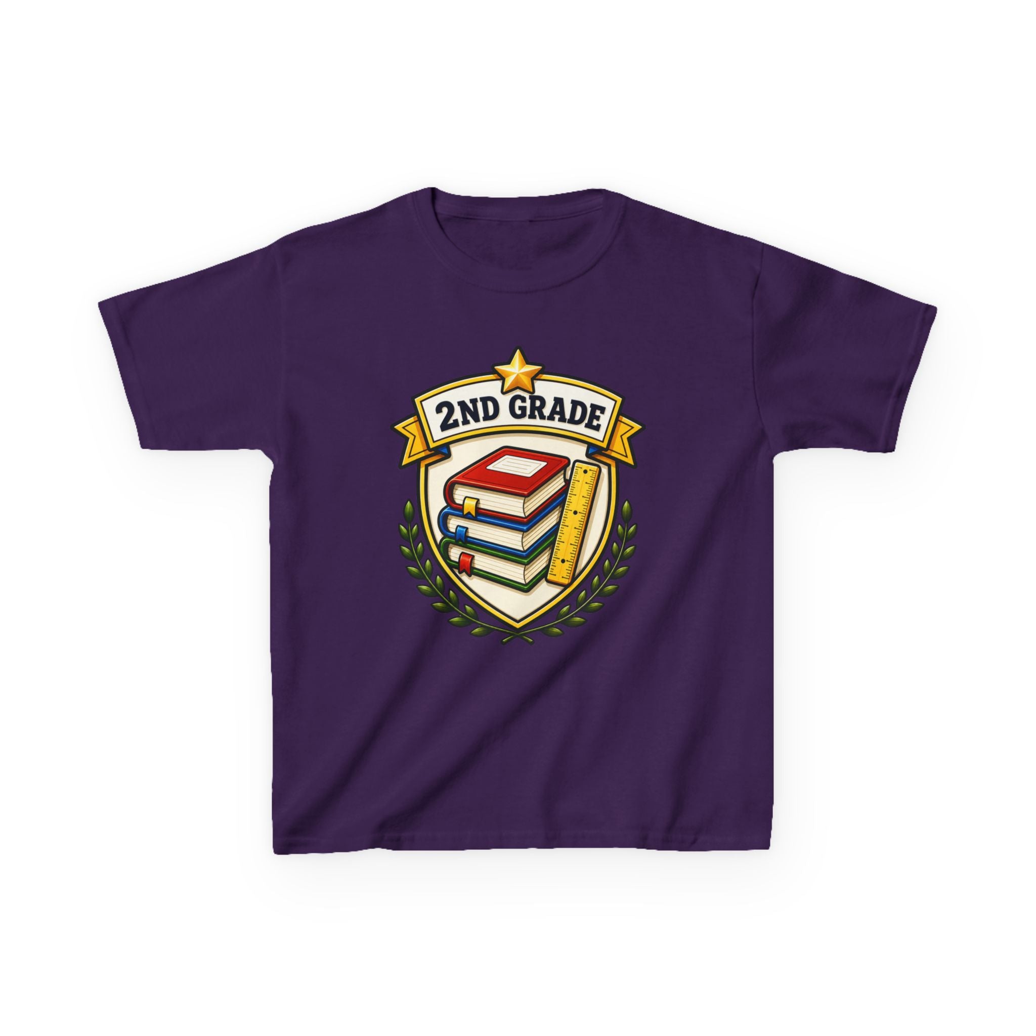 Kids 2nd Grade T-Shirt — 'Books & Ruler Badge' Back-to-School Graphic Tee