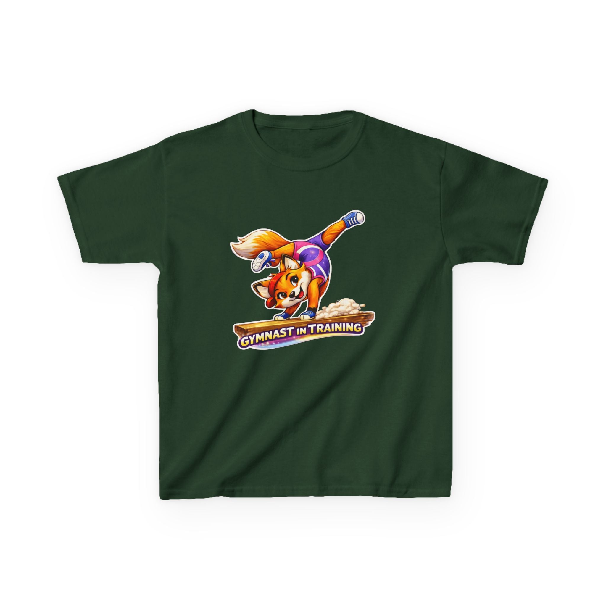 Kids Gymnastics T-Shirt — 'Gymnast in Training' Fox Cartoon Graphic Tee