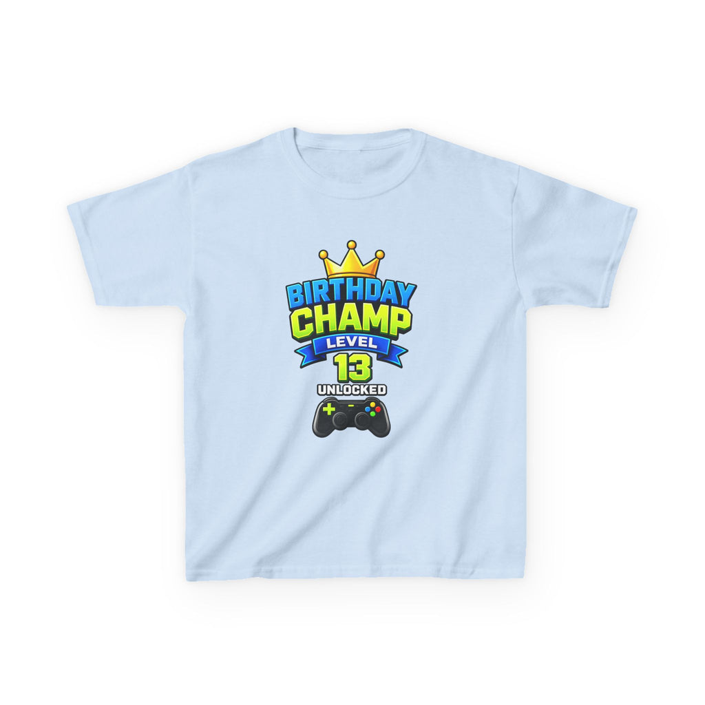 Kids Tee — "Birthday Champ Level 13 Unlocked" Gamer Birthday Shirt
