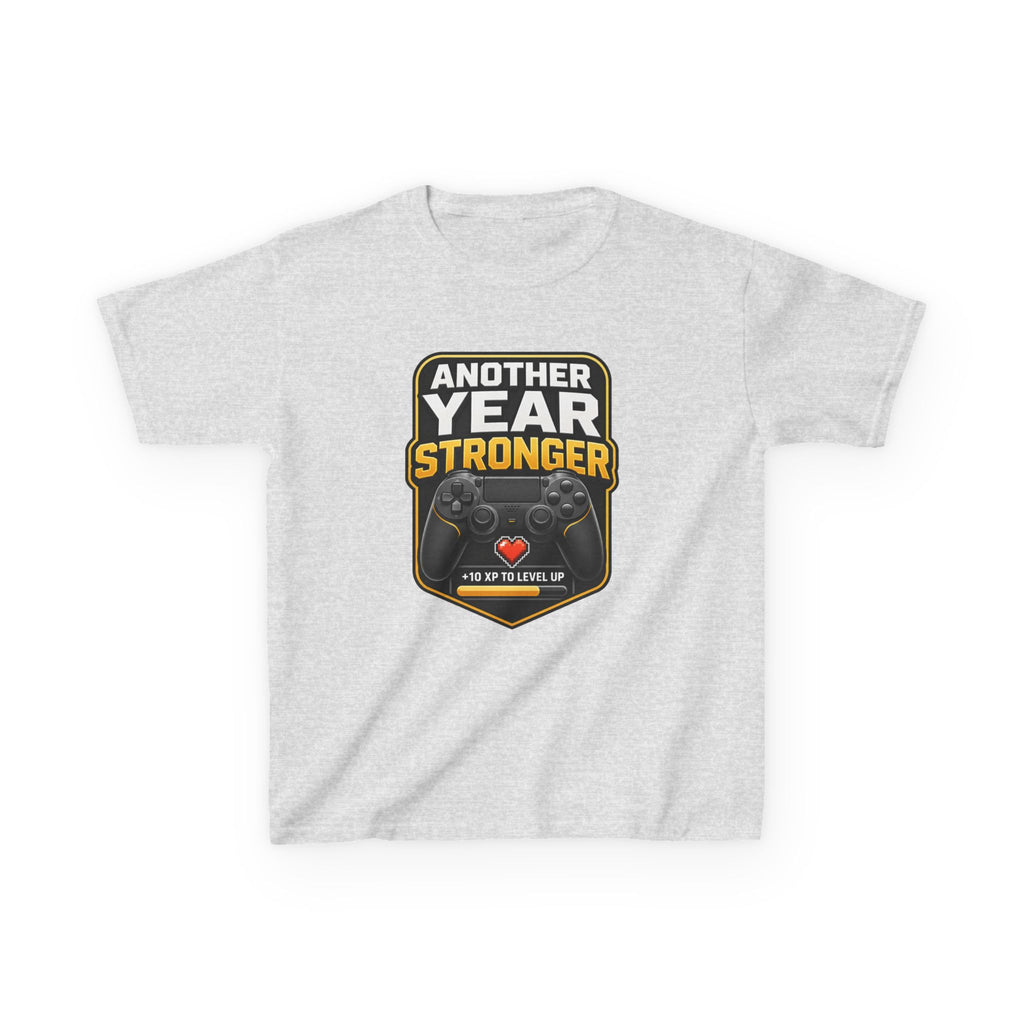 Kids Birthday T-Shirt — 'Another Year Stronger' +10 XP Level Up Graphic Tee