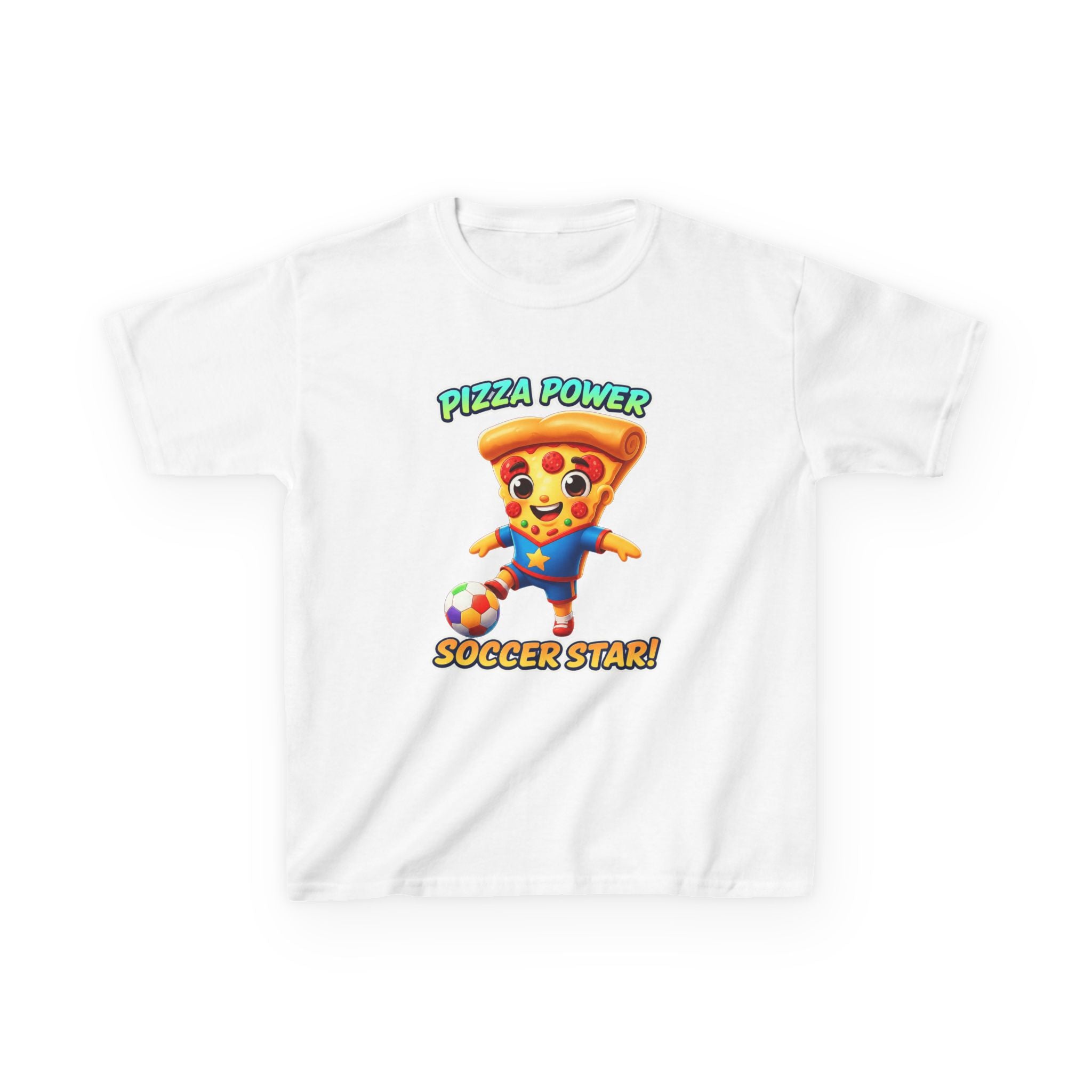 Kids Soccer T-Shirt — 'Pizza Power' Cute Pizza Slice Soccer Player Graphic Tee