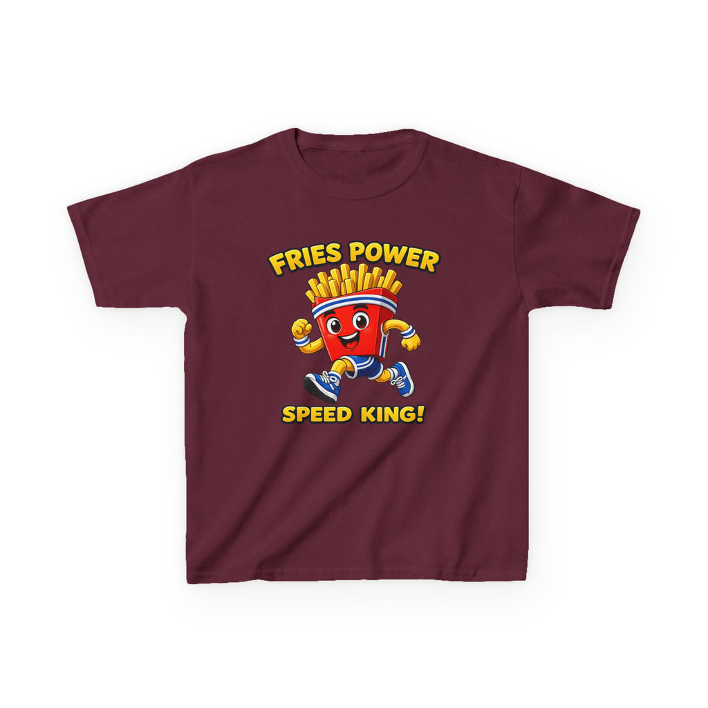 Kids French Fry T-Shirt — 'Fries Power Speed King' Funny Cartoon Graphic Tee