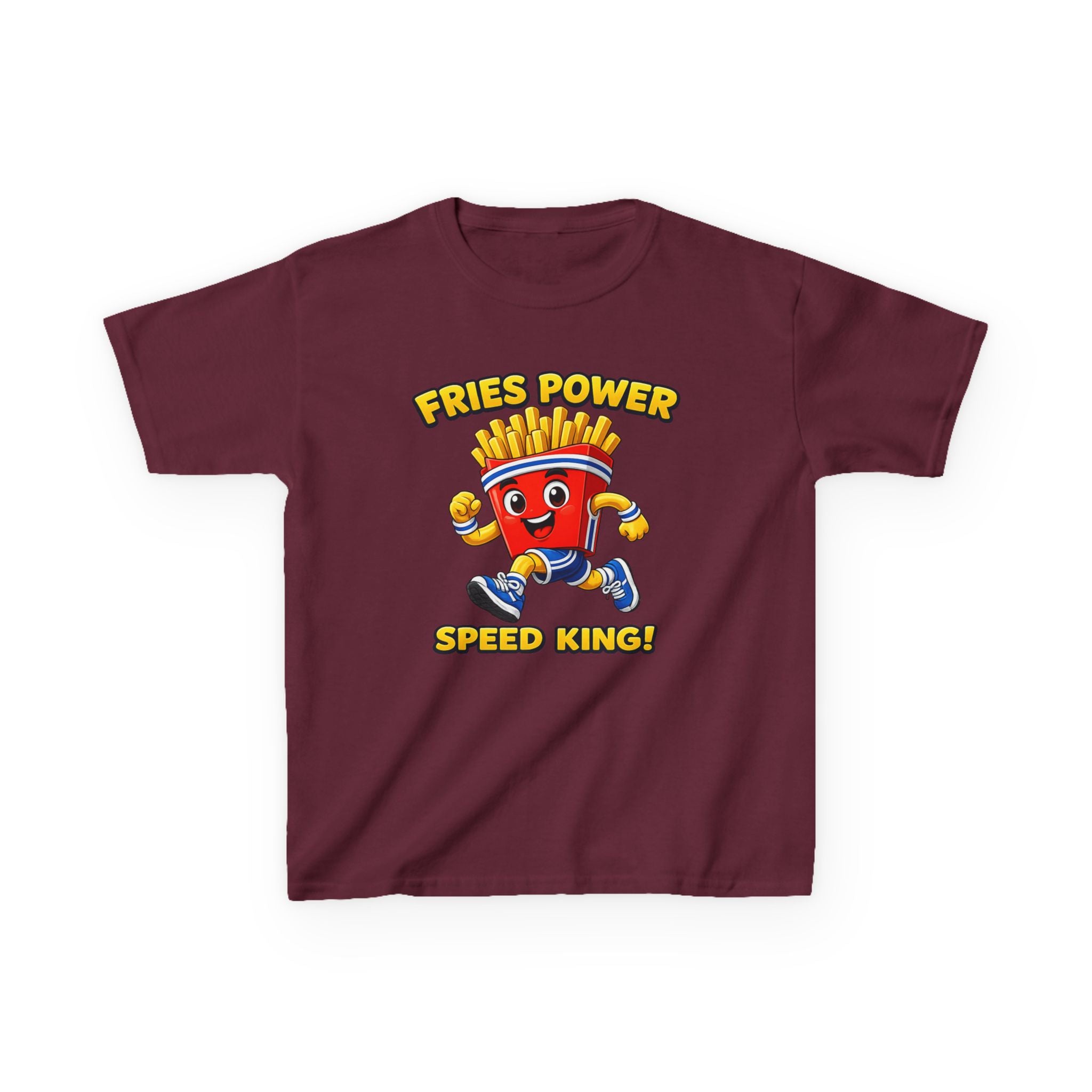 Kids French Fry T-Shirt — 'Fries Power Speed King' Funny Cartoon Graphic Tee