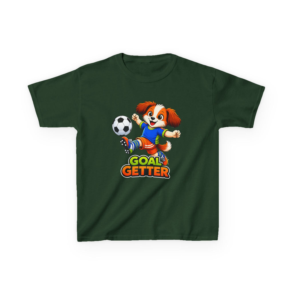 Kids Soccer T-Shirt — 'Goal Getter' Cute Puppy Soccer Graphic Tee