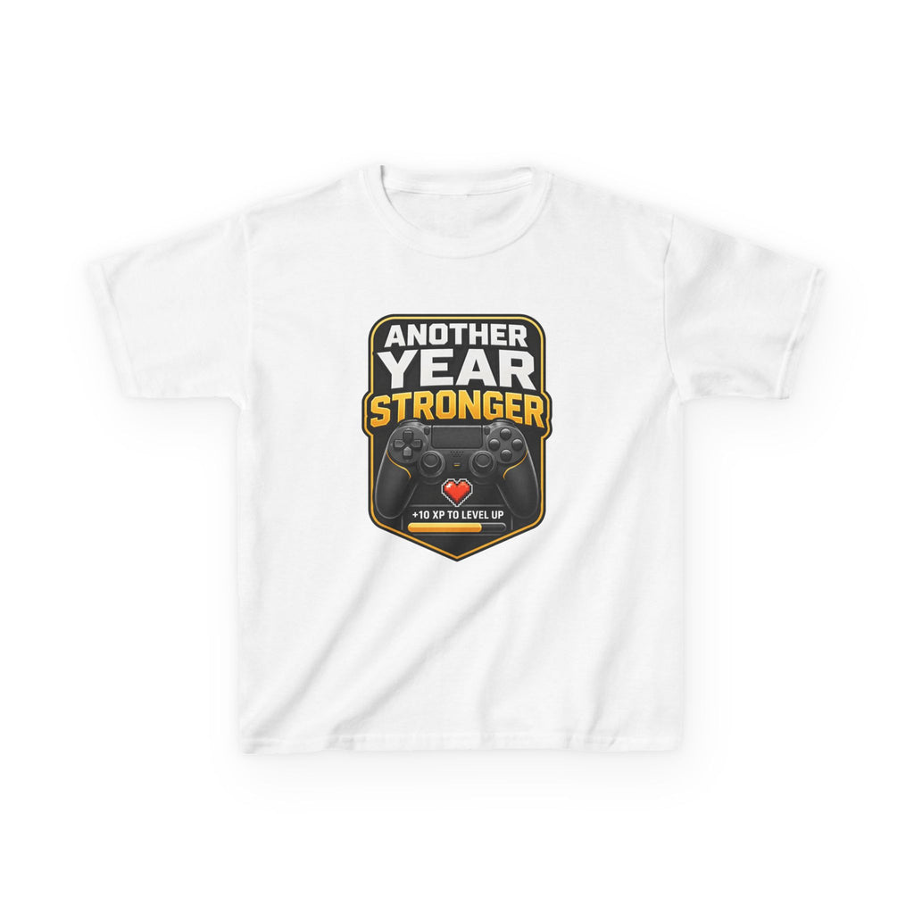 Kids Birthday T-Shirt — 'Another Year Stronger' +10 XP Level Up Graphic Tee