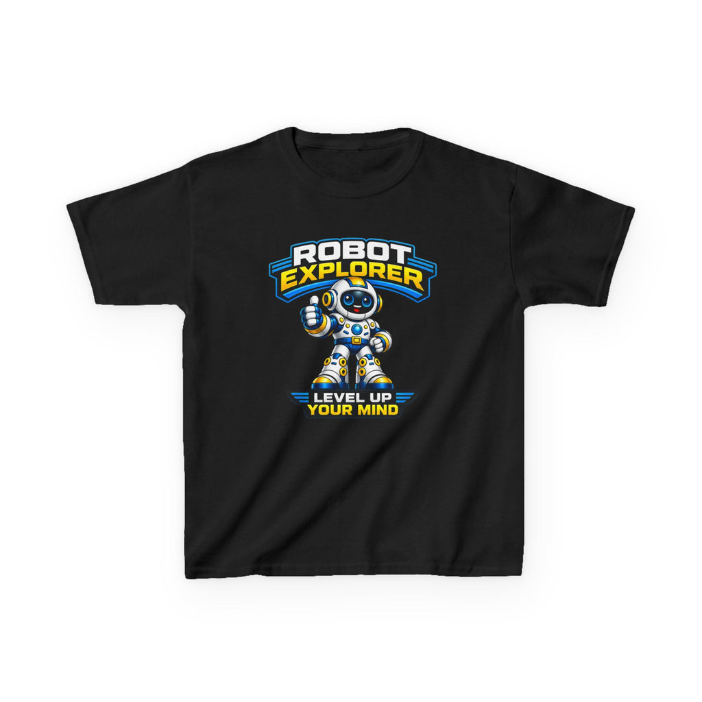 Kids T‑Shirt — "Robot Explorer: Level Up Your Mind" Cute STEM Robot Tee