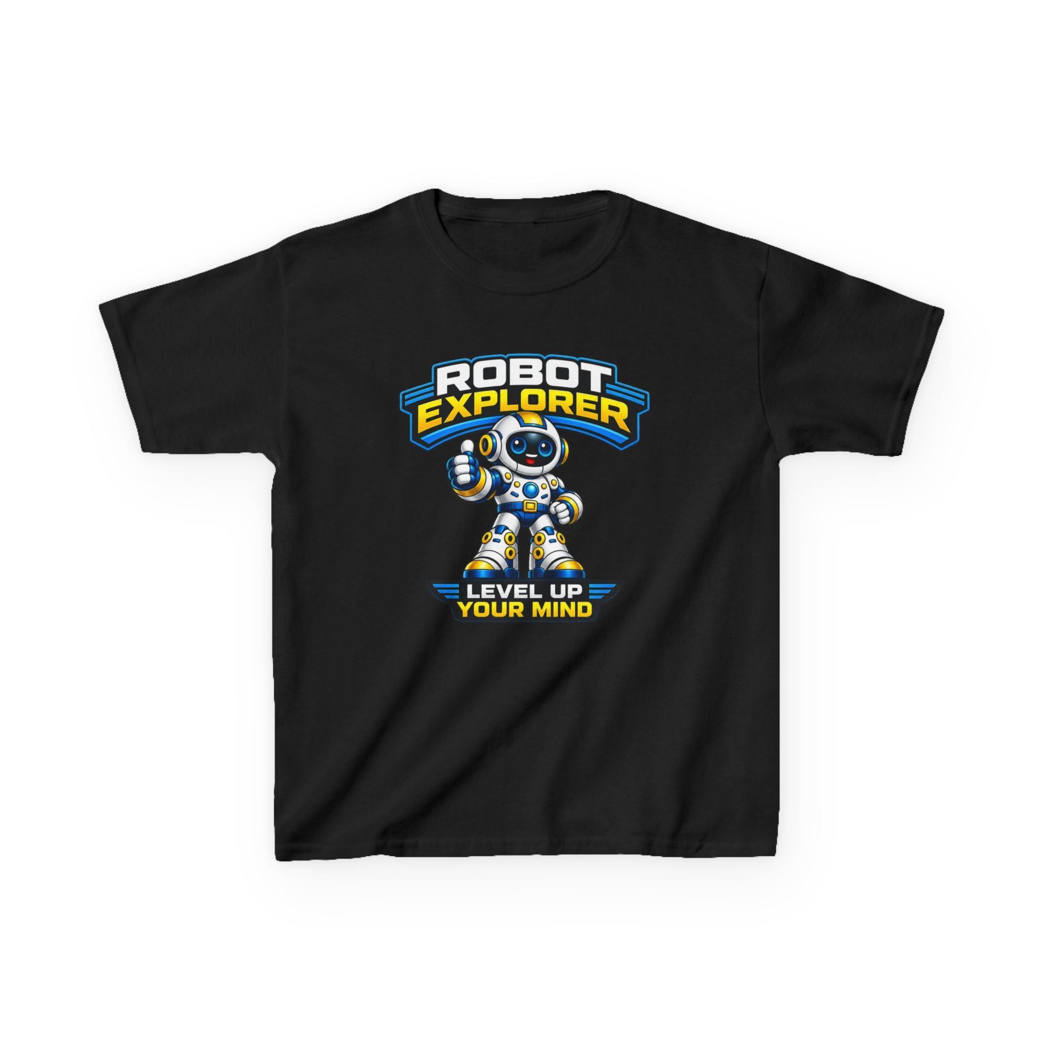 Kids T‑Shirt — "Robot Explorer: Level Up Your Mind" Cute STEM Robot Tee
