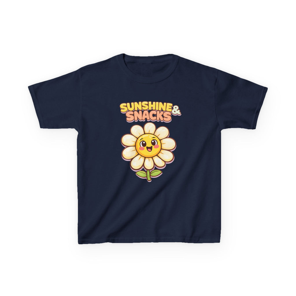 Kids Sunshine T-Shirt — 'Sunshine & Snacks' Smiling Daisy Graphic Tee