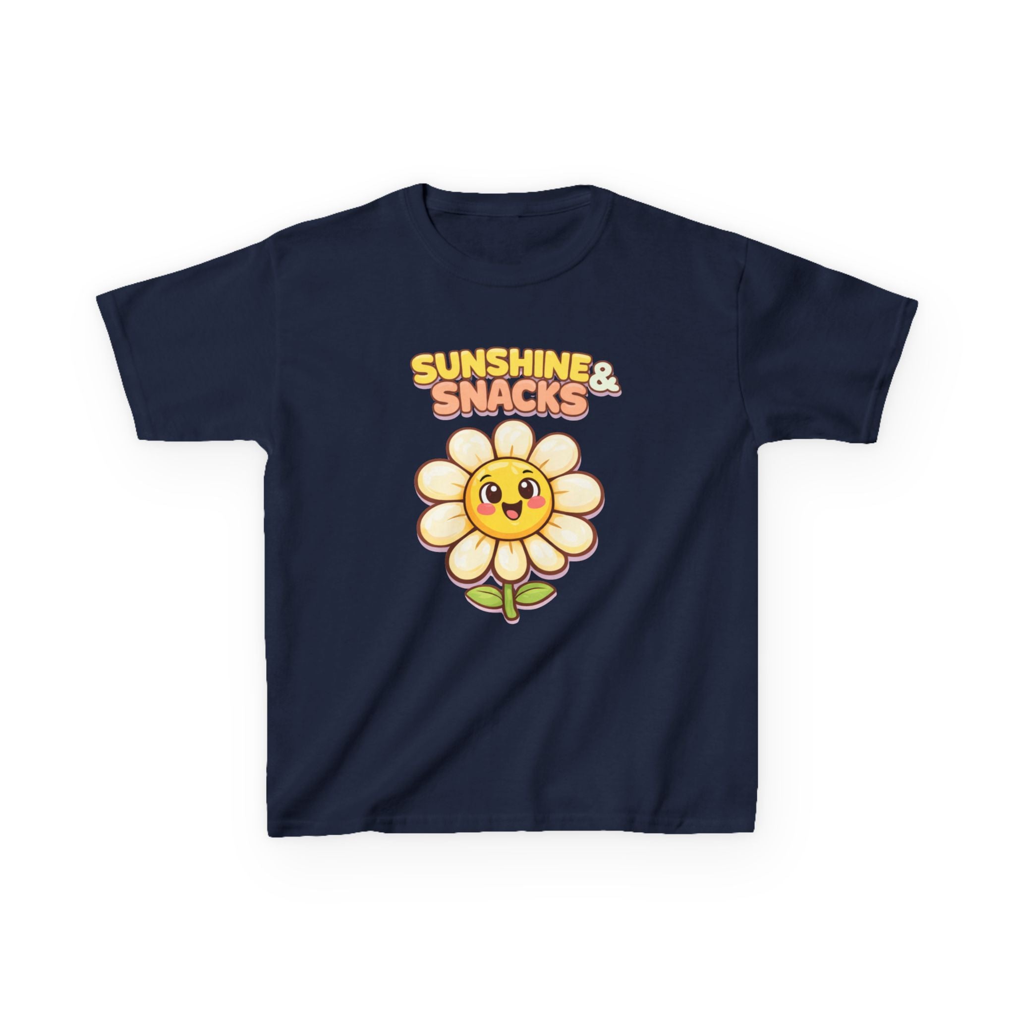 Kids Sunshine T-Shirt — 'Sunshine & Snacks' Smiling Daisy Graphic Tee
