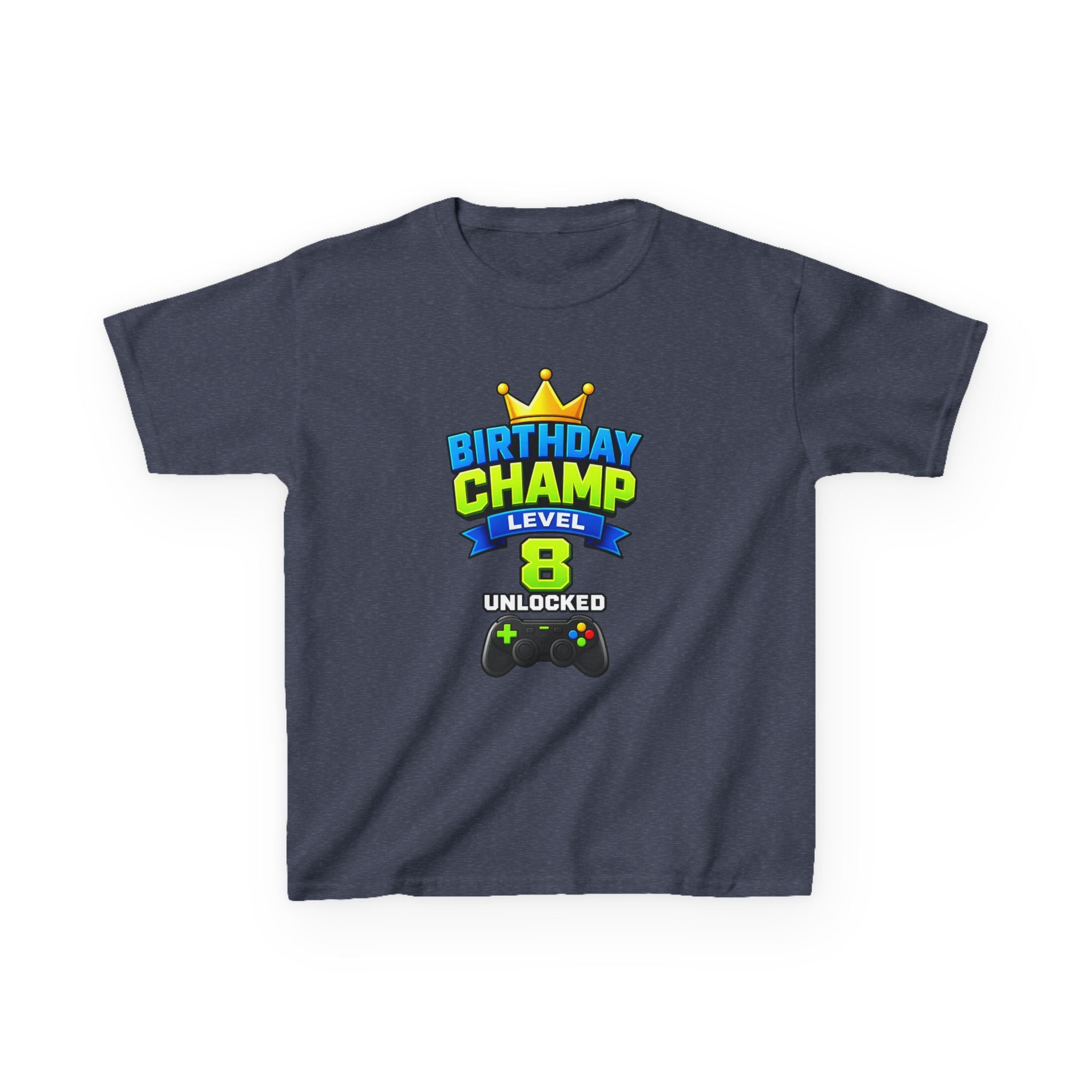 Kids Birthday T-Shirt — 'Birthday Champ' Level 8 Unlocked Gamer Graphic Tee