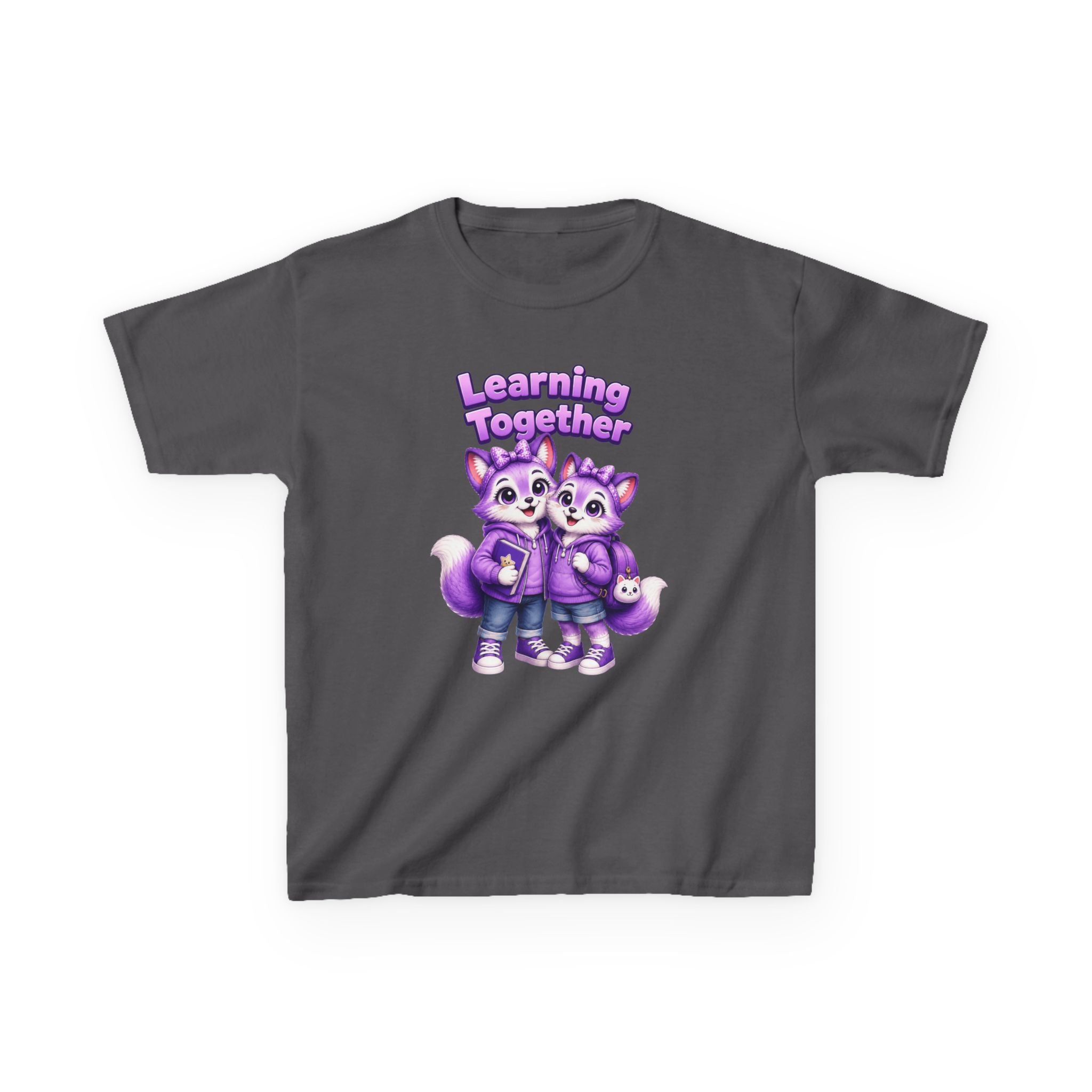 Kids Fox T-Shirt — 'Learning Together' Purple Fox Friends Graphic Tee