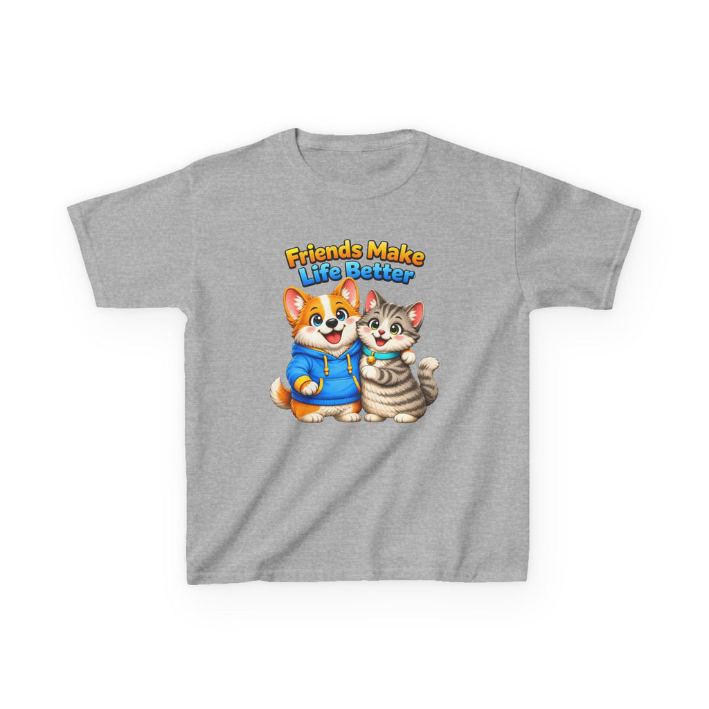 Kids Friendship T-Shirt — 'Friends Make Life Better' Cute Cat & Dog Graphic Tee