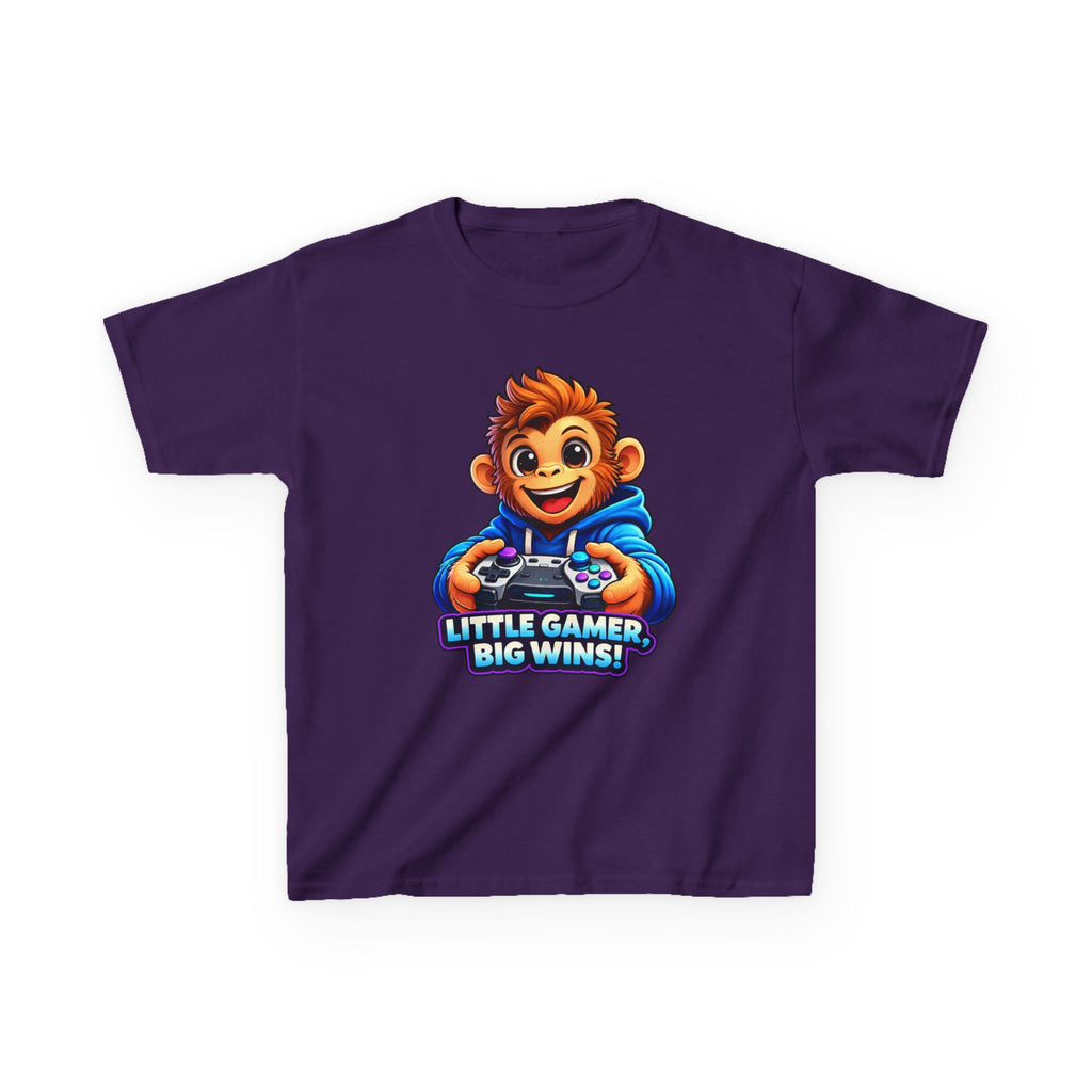 Kids Monkey T-Shirt — 'Little Gamer Big Wins!' Cartoon Monkey Gamer Graphic Tee