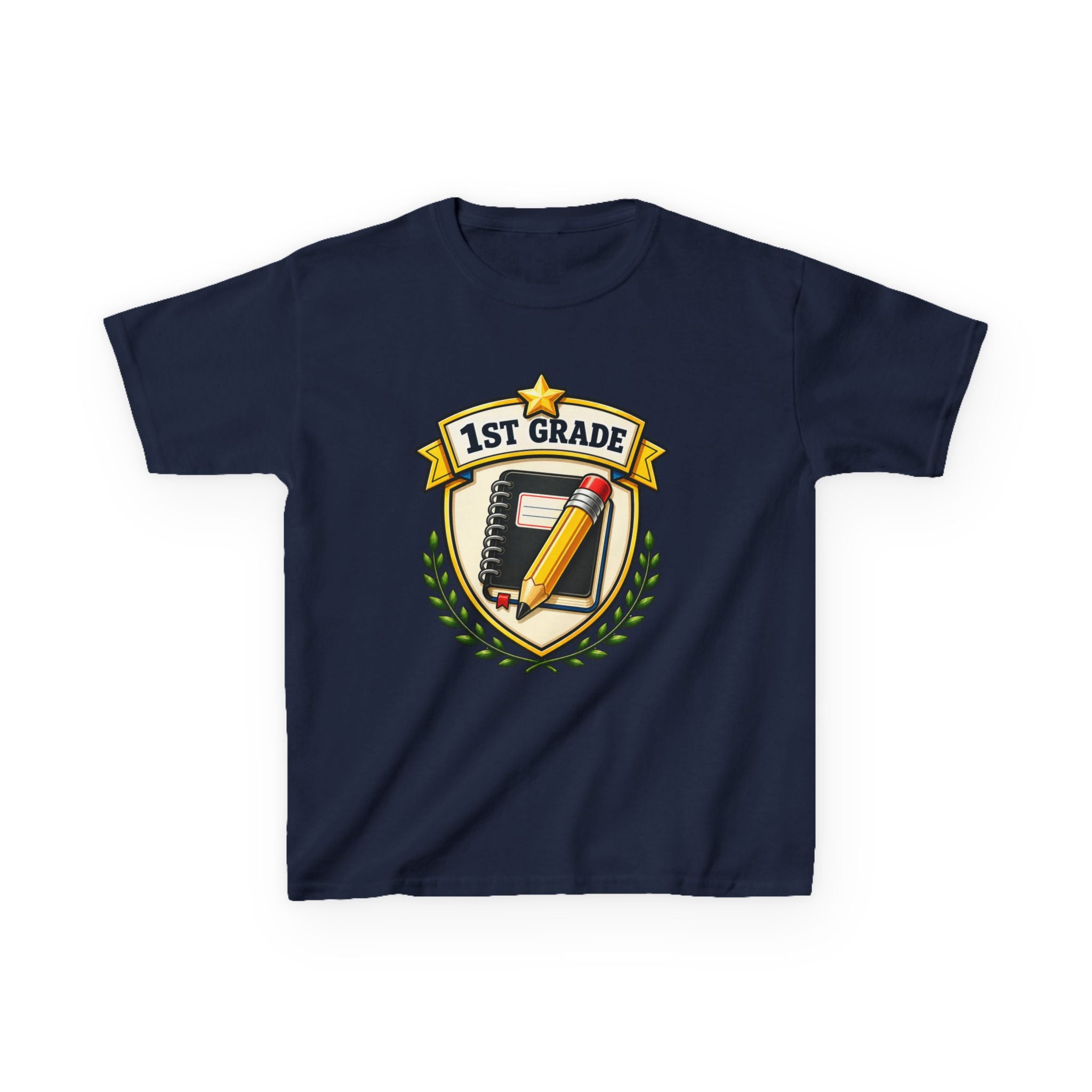 Kids 1st Grade T-Shirt — 'First Day Ready' Pencil & Notebook Badge Graphic Tee