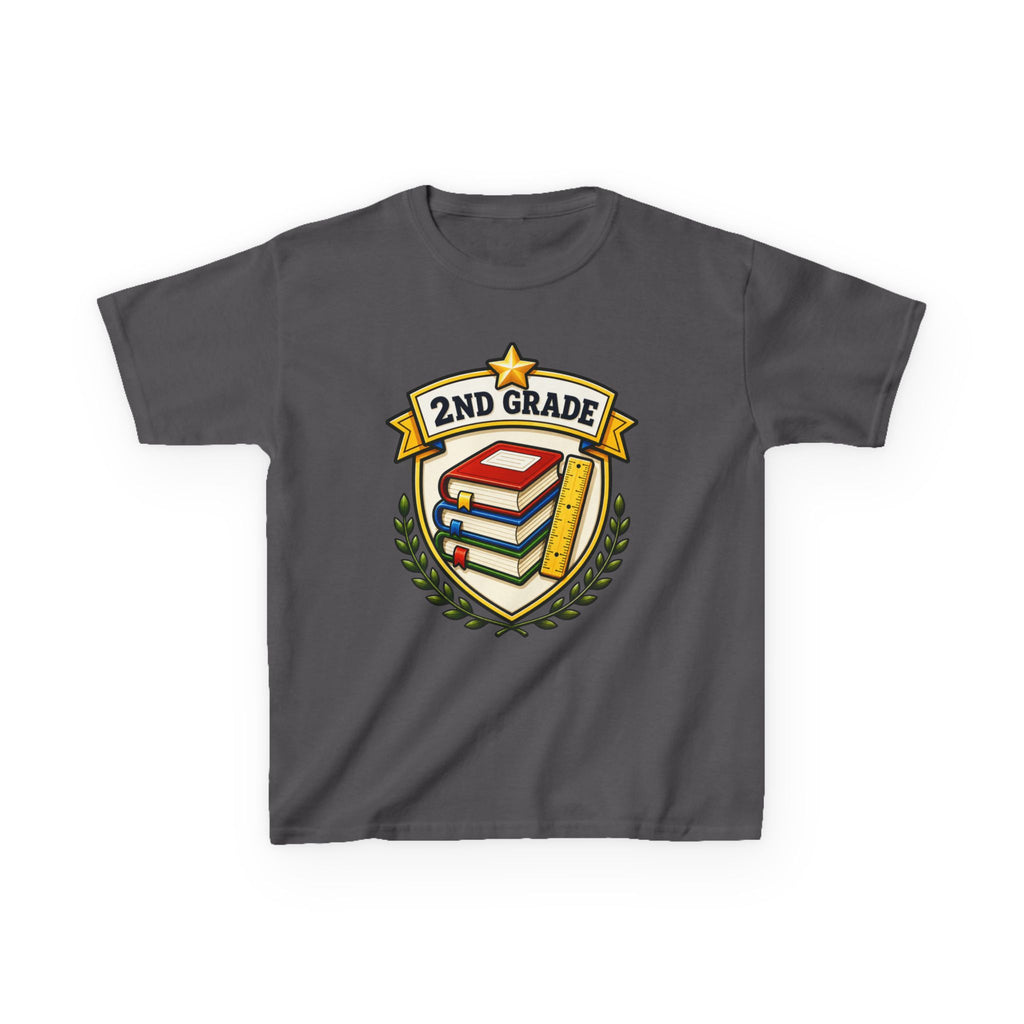 Kids 2nd Grade T-Shirt — 'Books & Ruler Badge' Back-to-School Graphic Tee