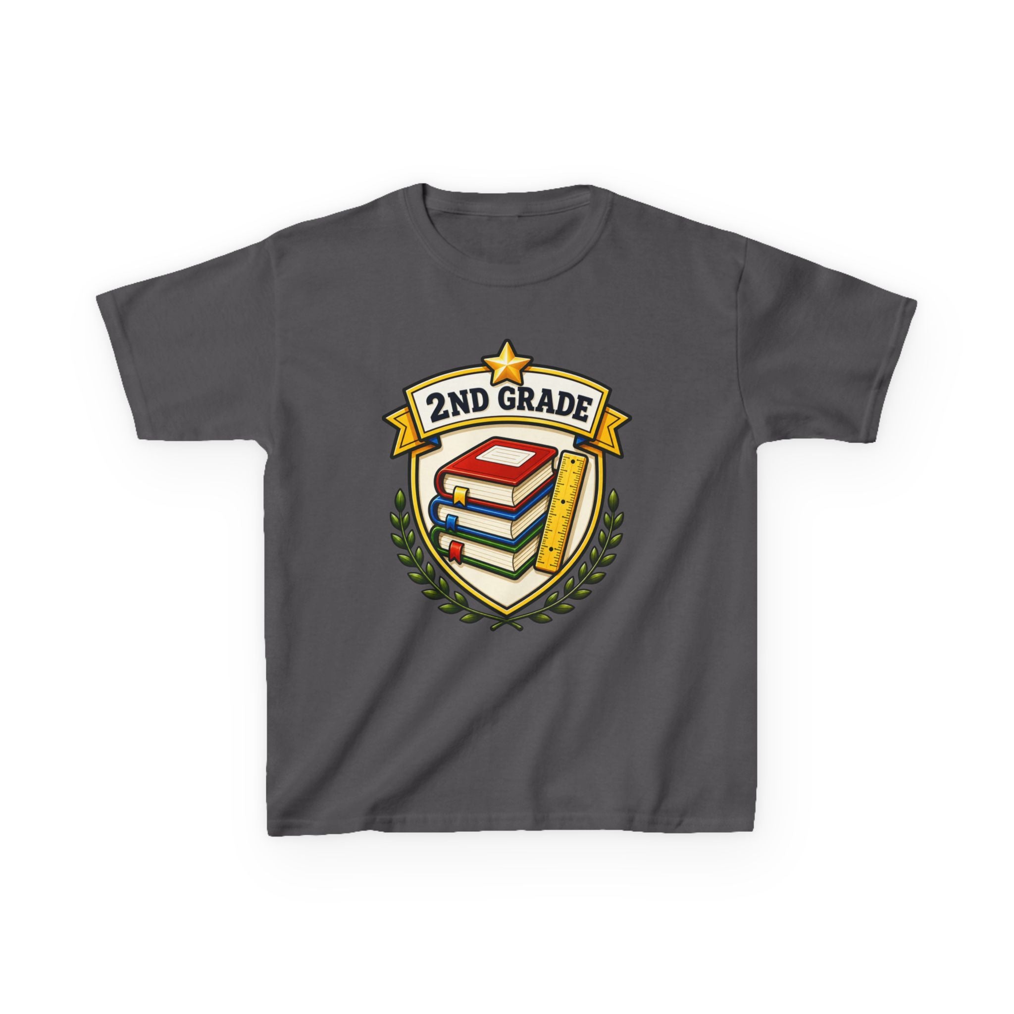 Kids 2nd Grade T-Shirt — 'Books & Ruler Badge' Back-to-School Graphic Tee