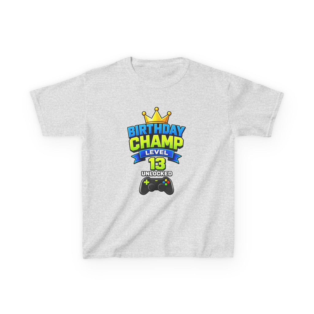 Kids Tee — "Birthday Champ Level 13 Unlocked" Gamer Birthday Shirt