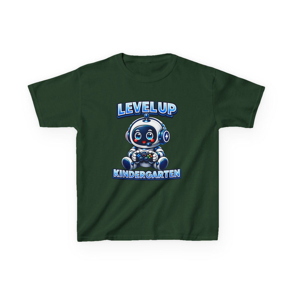Level Up Kindergarten Robot Kids T‑Shirt — Back to School Shirt for Boys & Girls