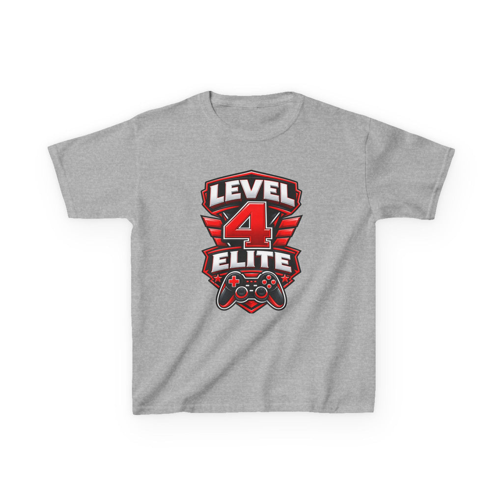 Kids Gamer T-Shirt — 'Level 4 Elite' Gamer Badge Graphic Tee