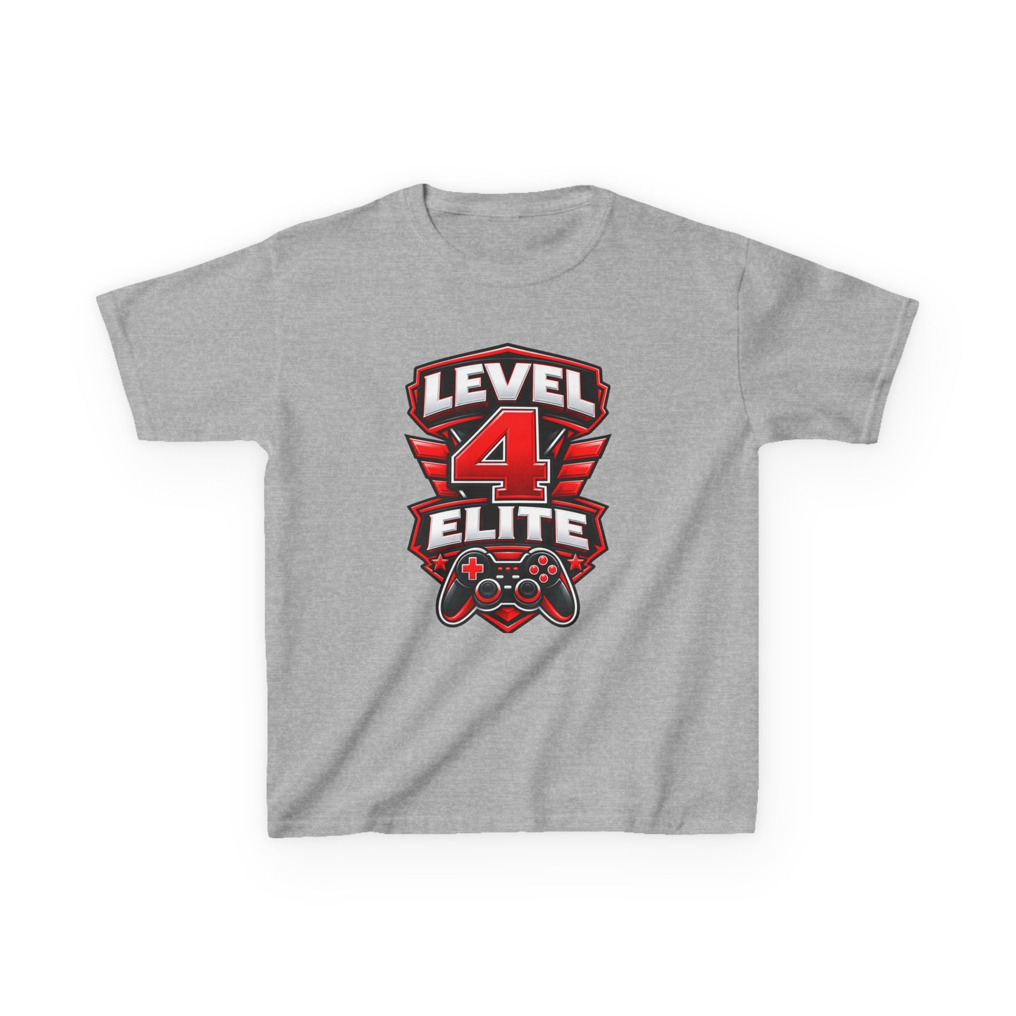 Kids Gamer T-Shirt — 'Level 4 Elite' Gamer Badge Graphic Tee