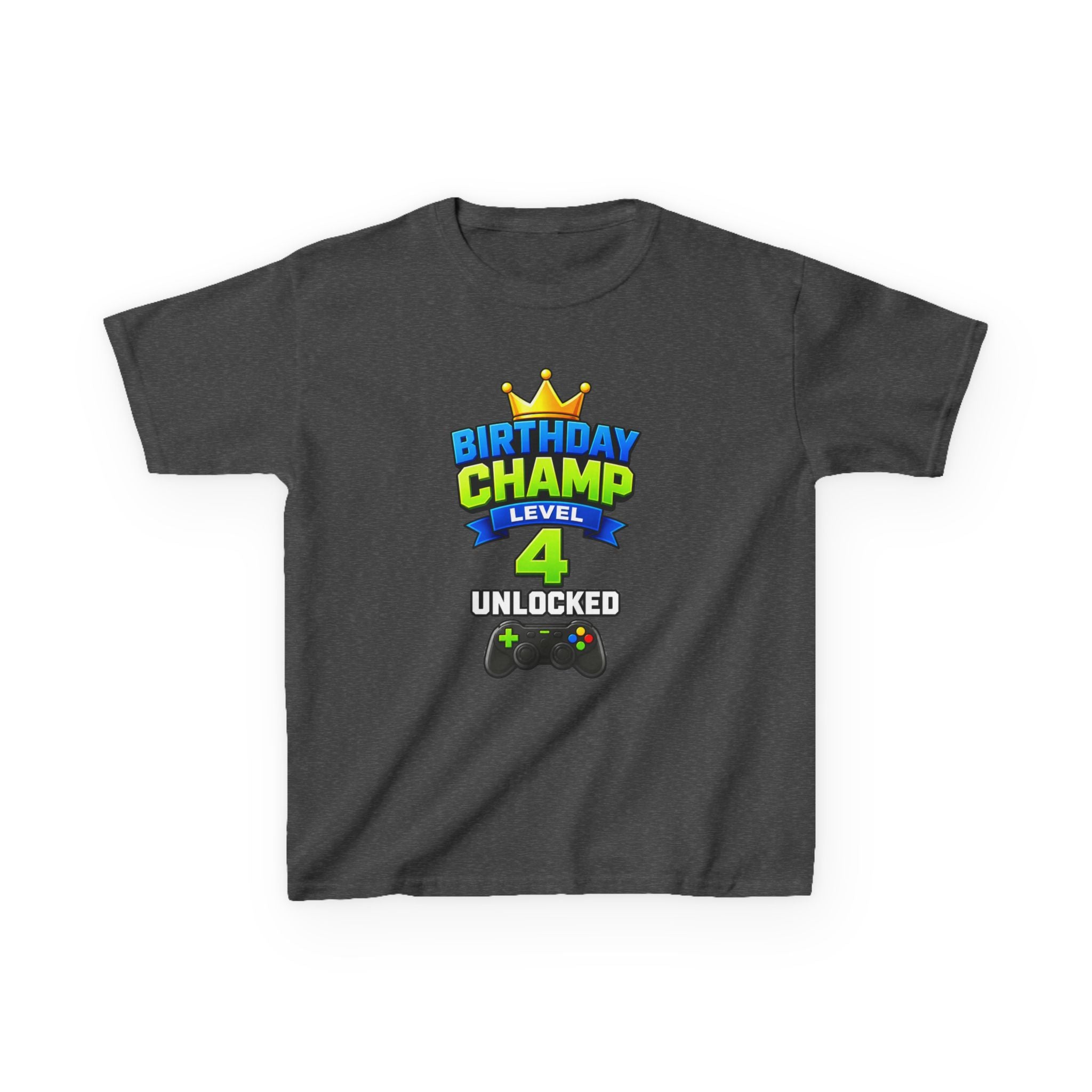 Kids Birthday T-Shirt — 'Birthday Champ' Level 4 Unlocked Gamer Graphic Tee