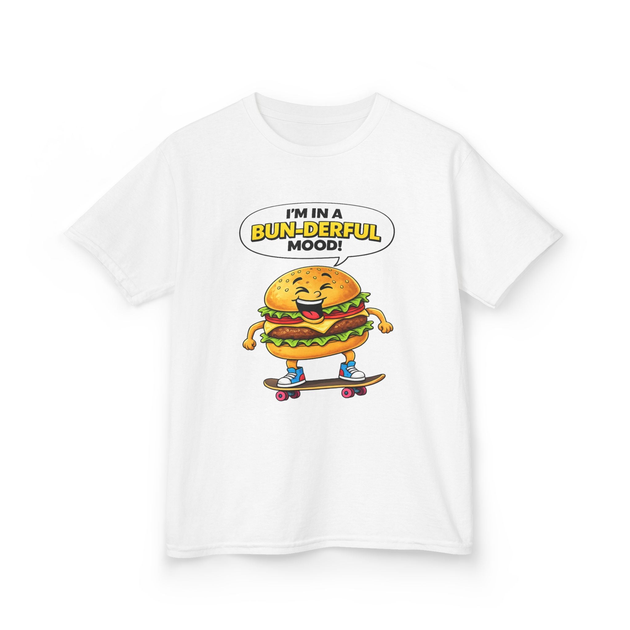Kids Burger T-Shirt — 'Bun-derful Mood' Skateboard Graphic Tee