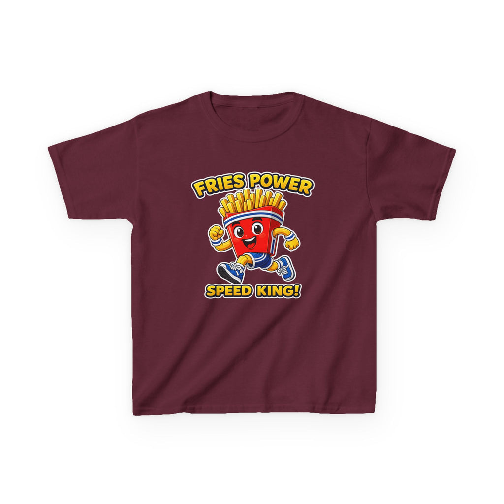 Kids French Fry T-Shirt — 'Fries Power Speed King' Funny Cartoon Graphic Tee