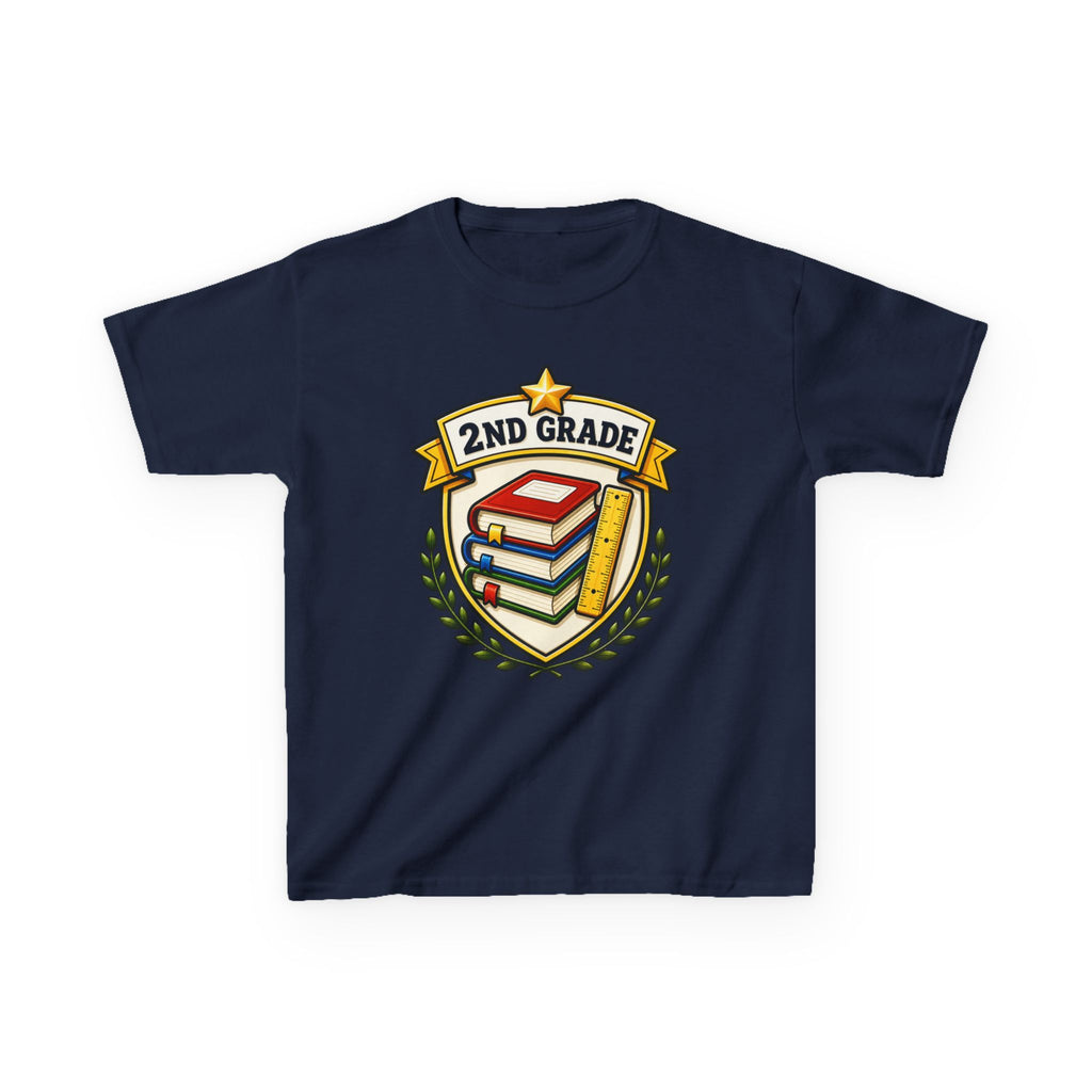 Kids 2nd Grade T-Shirt — 'Books & Ruler Badge' Back-to-School Graphic Tee