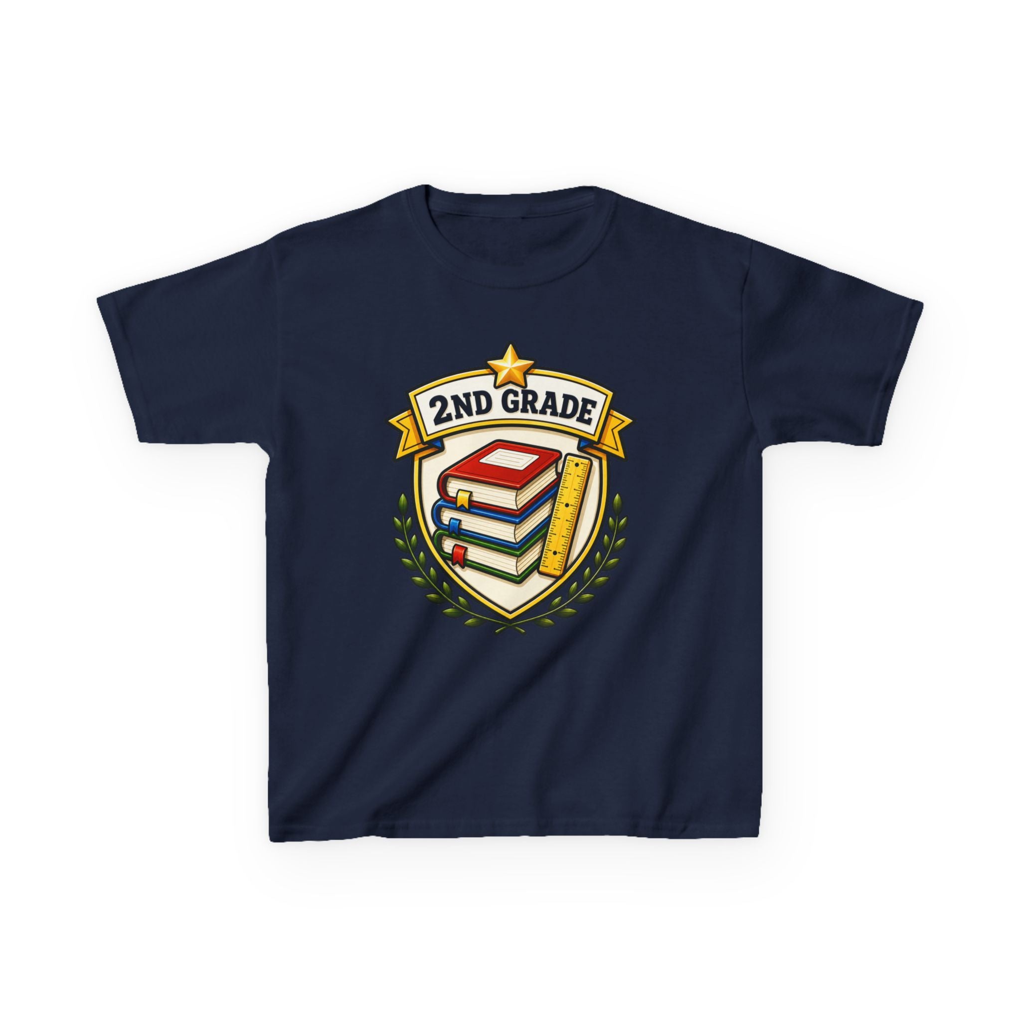 Kids 2nd Grade T-Shirt — 'Books & Ruler Badge' Back-to-School Graphic Tee