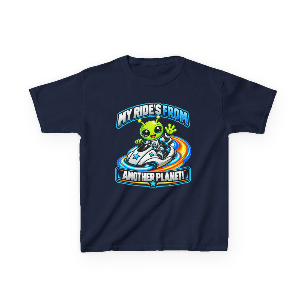 Kidxtr™ Kids Alien T-Shirt — 'My Ride's From Another Planet' Space Rider Graphic Tee