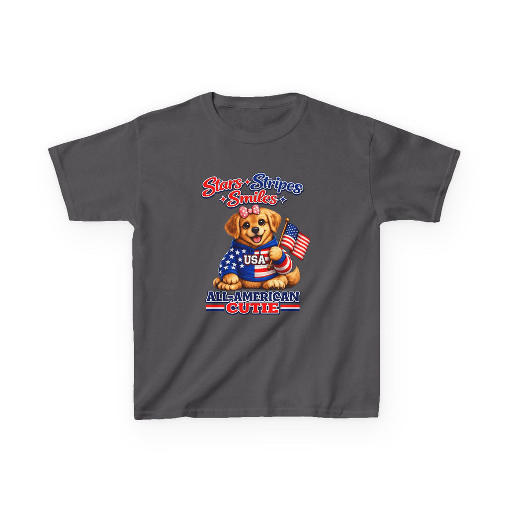 Kids Patriotic T-Shirt — 'Stars, Stripes & Smiles' All-American Dog Graphic Tee