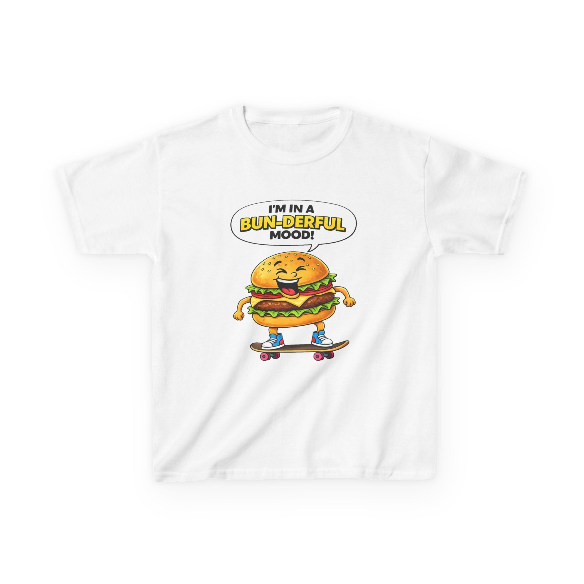 Kids Burger T-Shirt — 'Bun-derful Mood' Skateboard Graphic Tee
