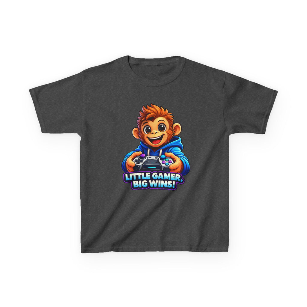 Kids Monkey T-Shirt — 'Little Gamer Big Wins!' Cartoon Monkey Gamer Graphic Tee